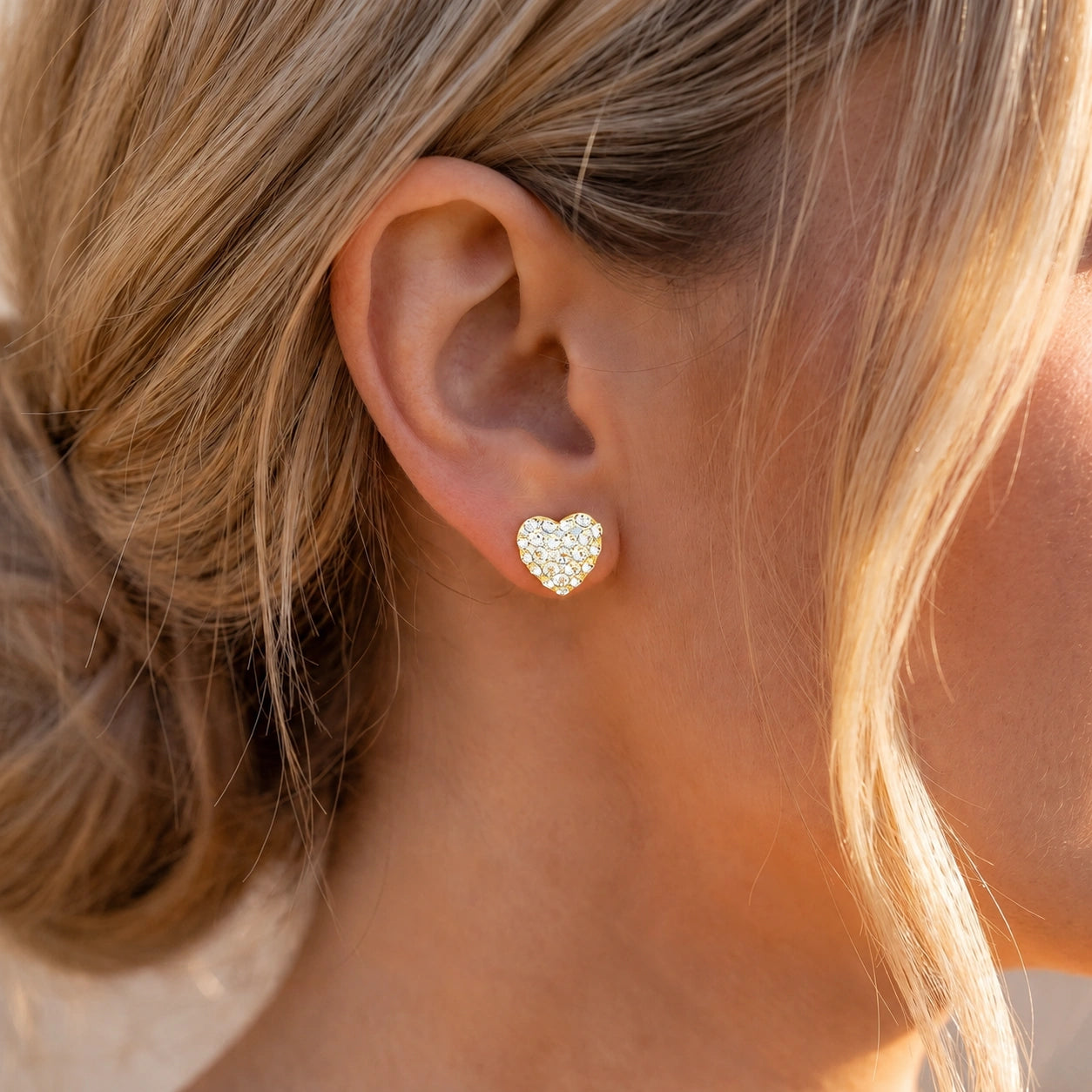 Yellow Gold Heart Earrings Zirconia 10K — Ester