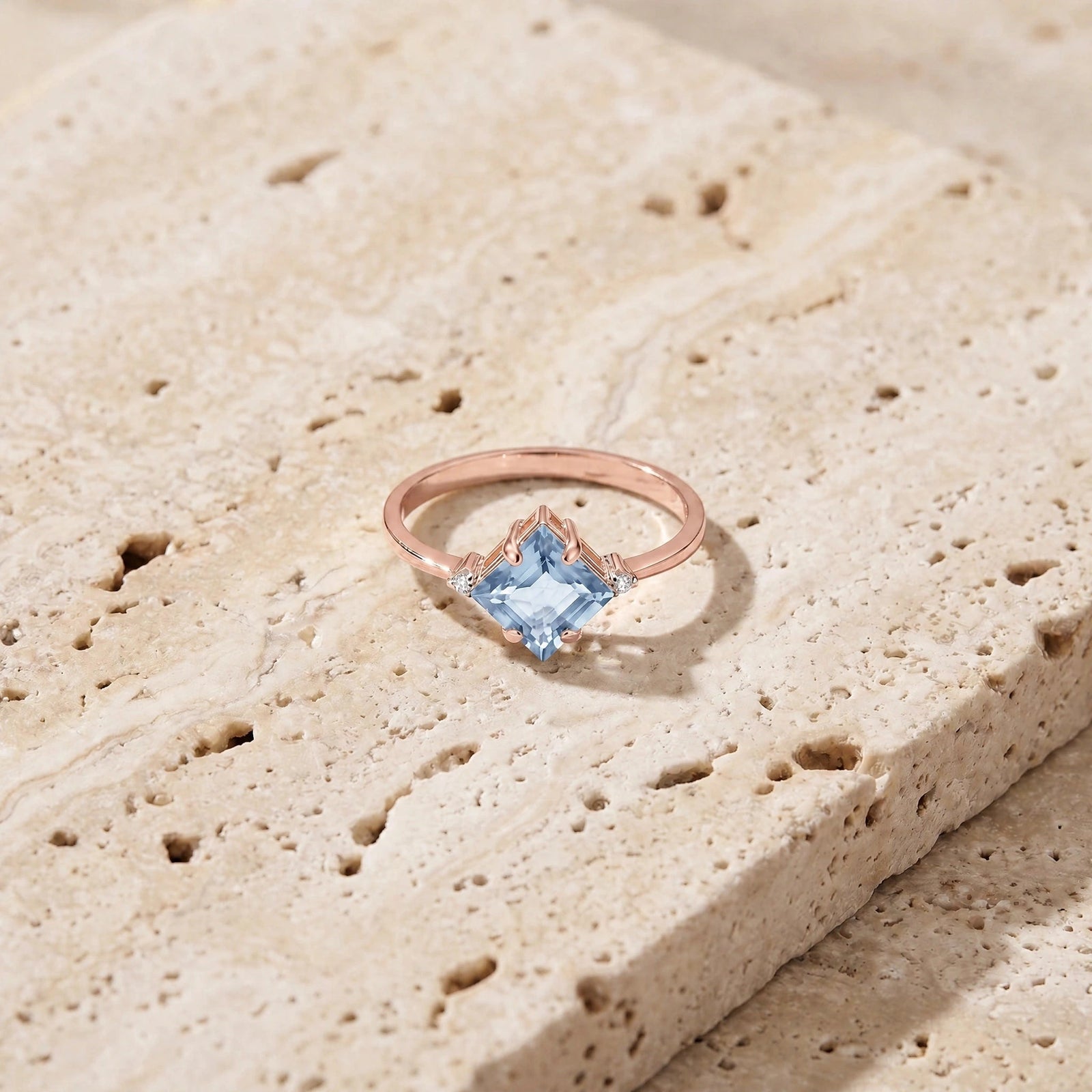 Rose Gold Belle Ring Aquamarine 10K — Luciana