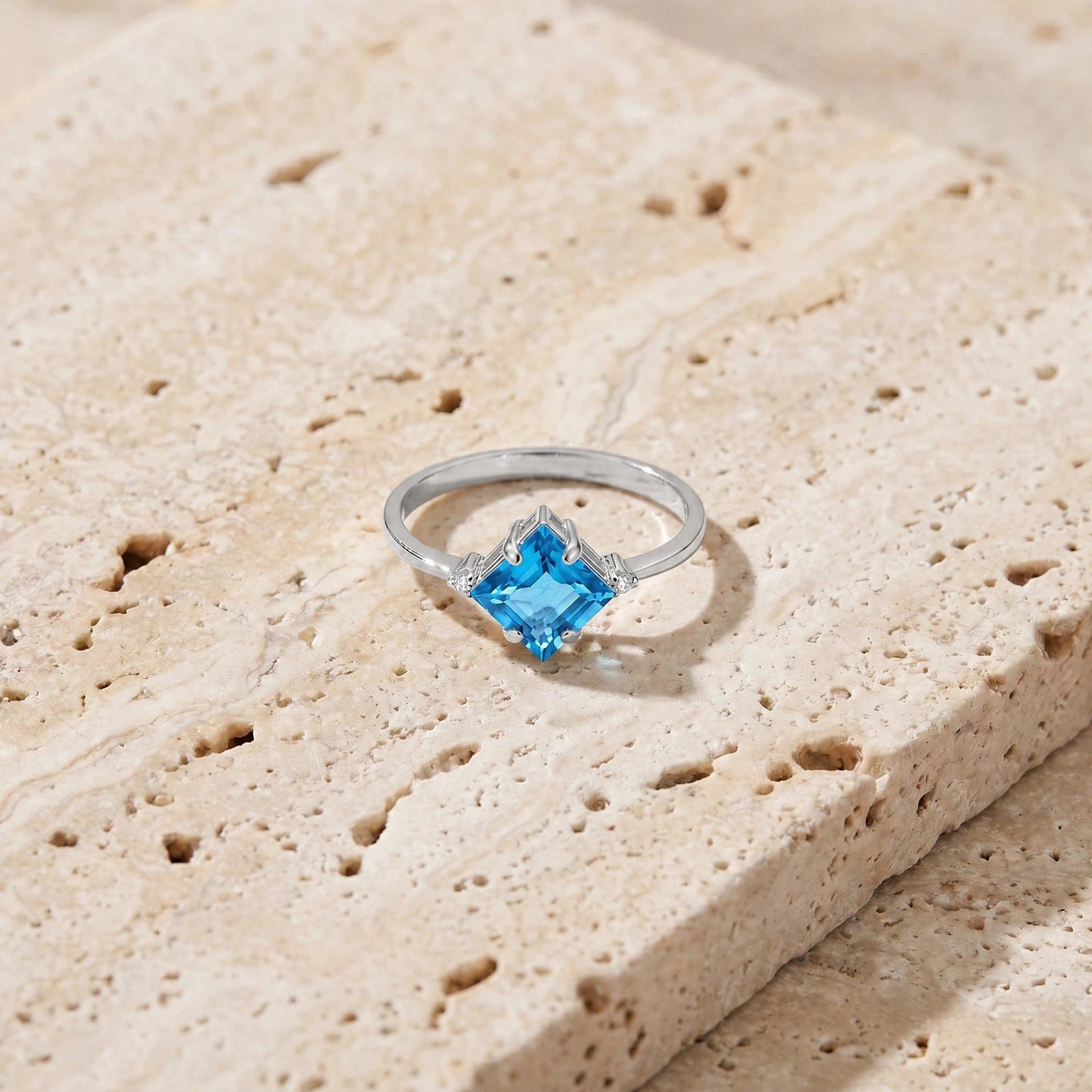 White Gold Blue Topaz & Diamond — Paloma