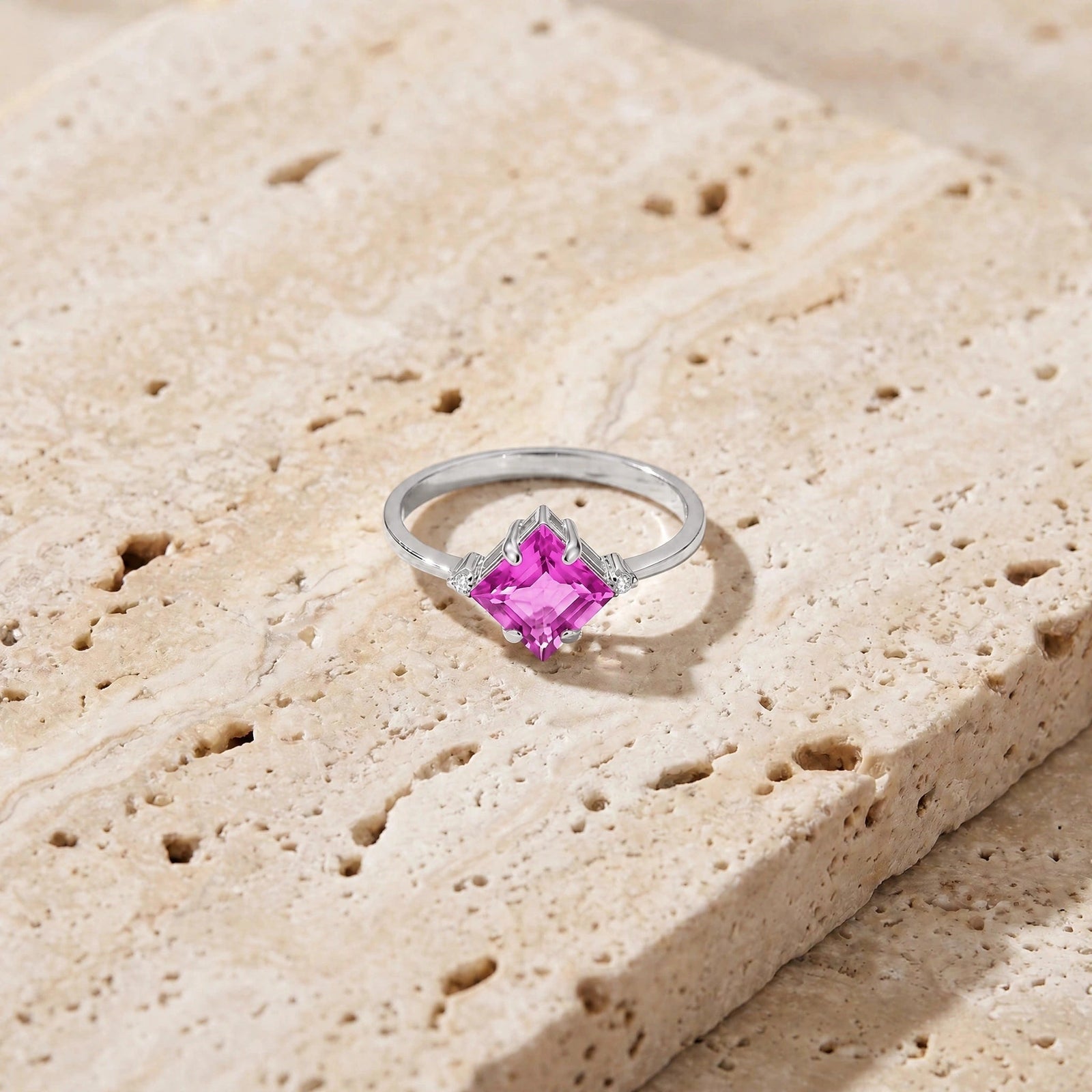 White Gold Belle Ring Pink Topaz 10K — Luciana