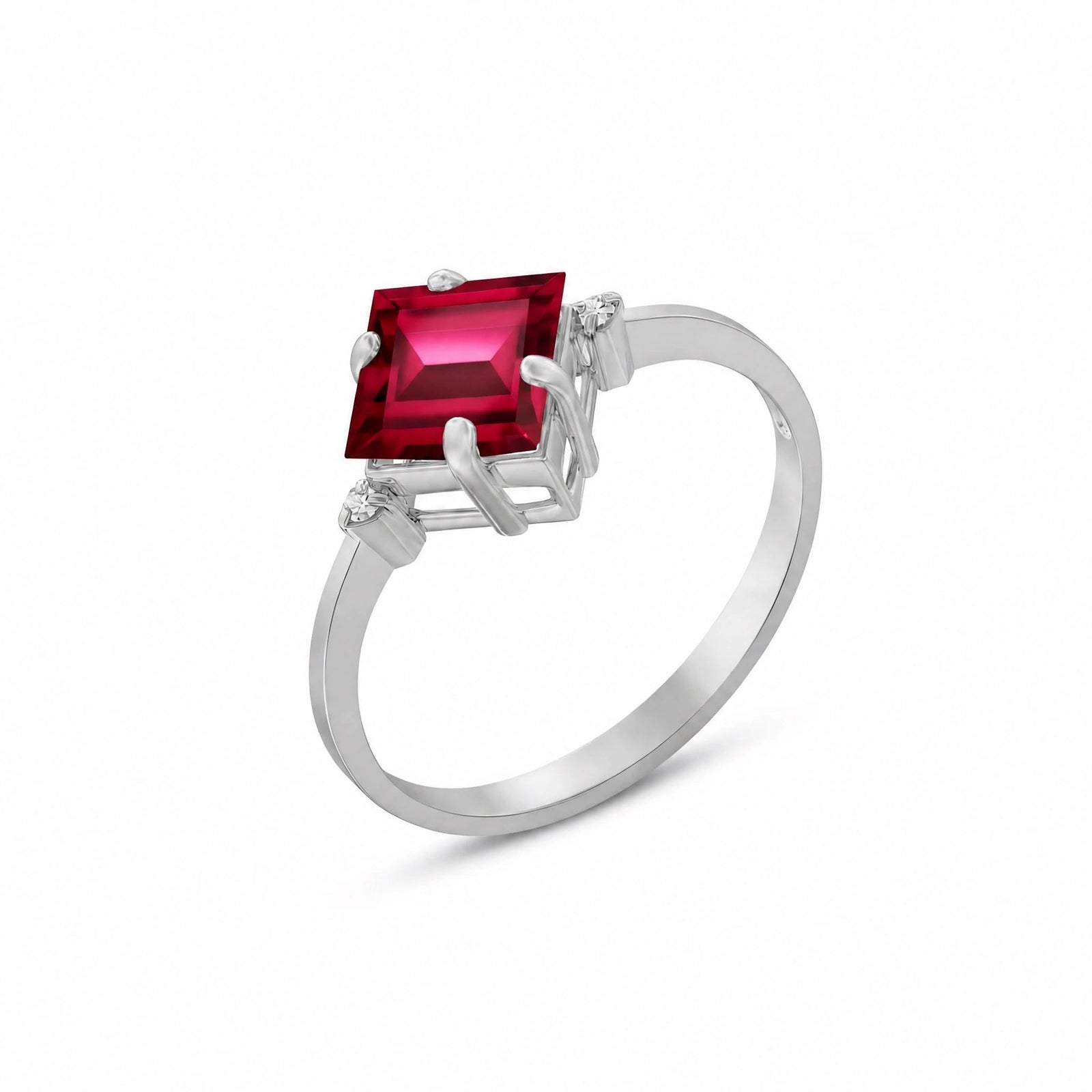 White Gold Belle Ring Ruby 10K — Luciana