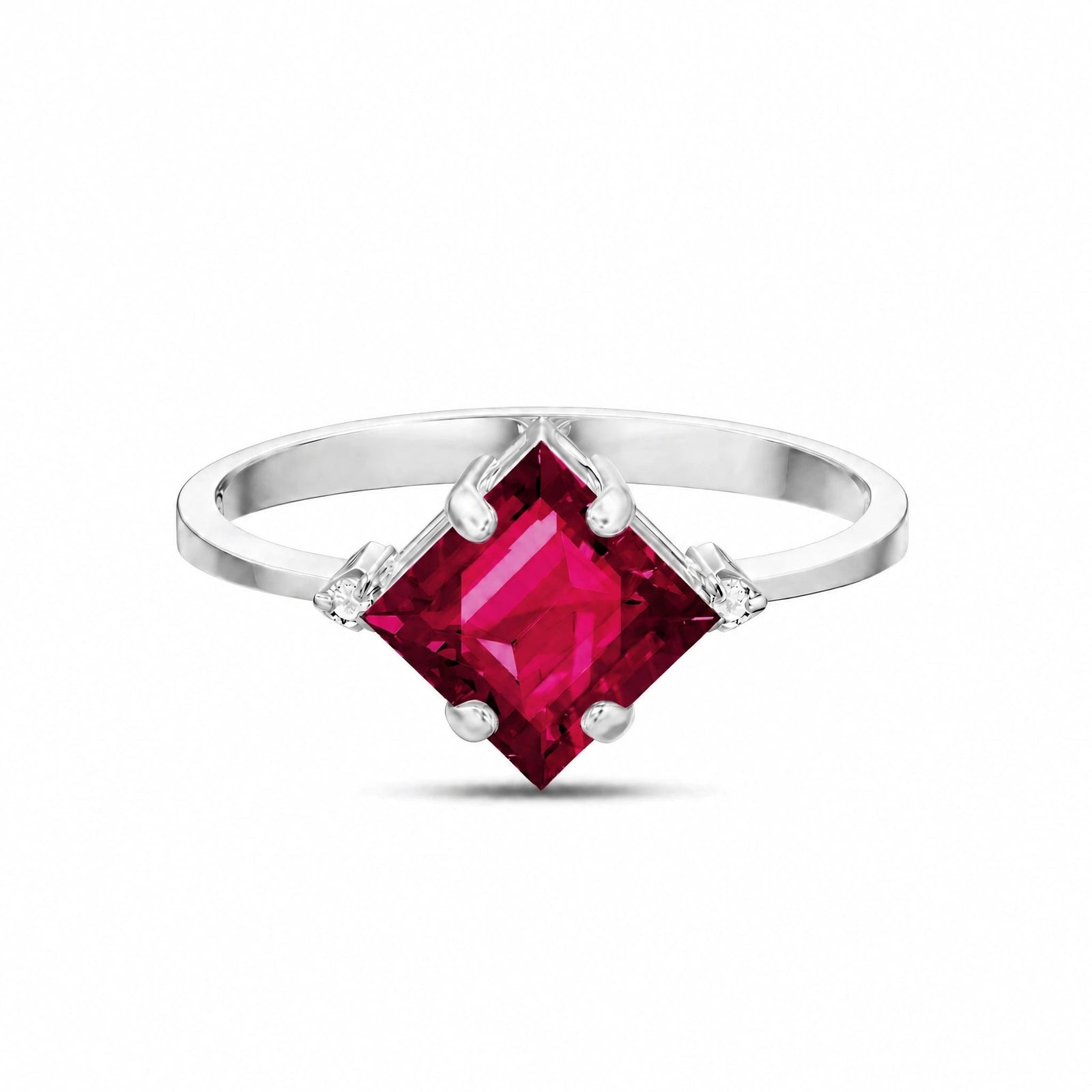 White Gold Belle Ring Ruby 10K — Luciana