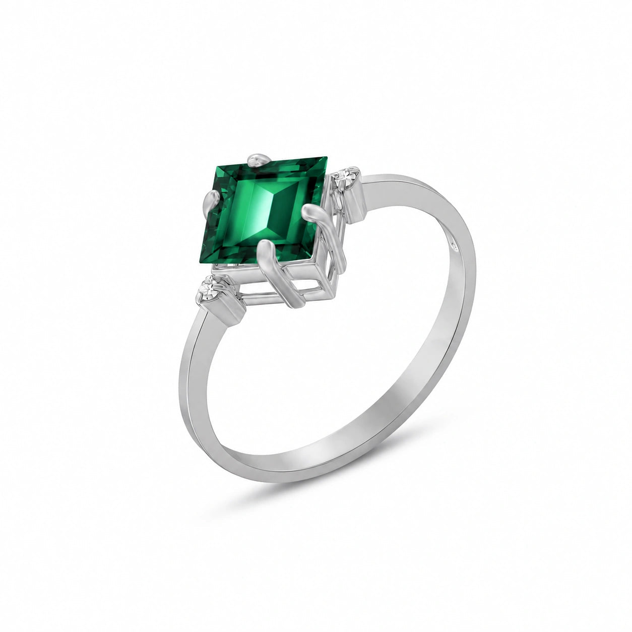 White Gold Belle Ring Emerald 10K — Luciana