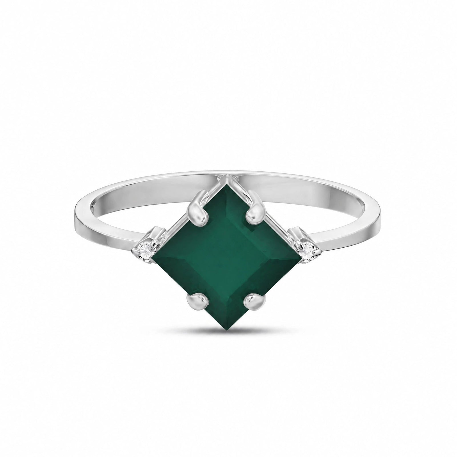 White Gold Belle Ring Emerald 10K — Luciana