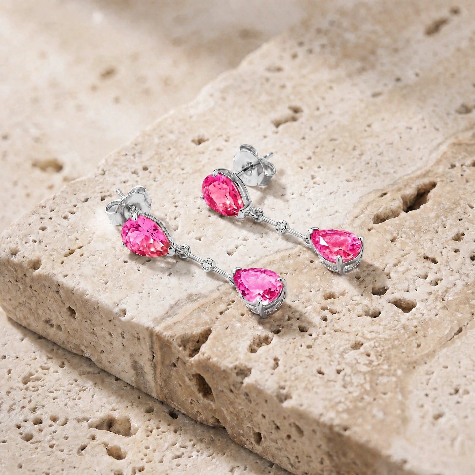 White Gold Heritage Earrings Pink Topaz 10K — Paola
