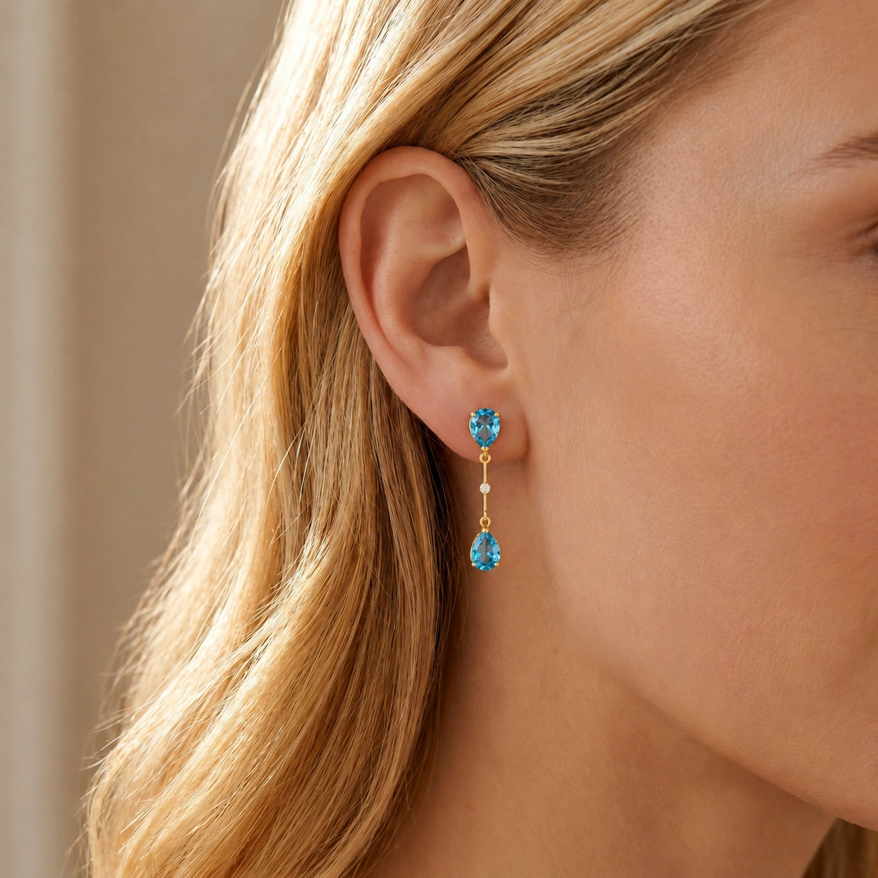 Yellow Gold Heritage Earrings Blue Topaz 10K — Paola