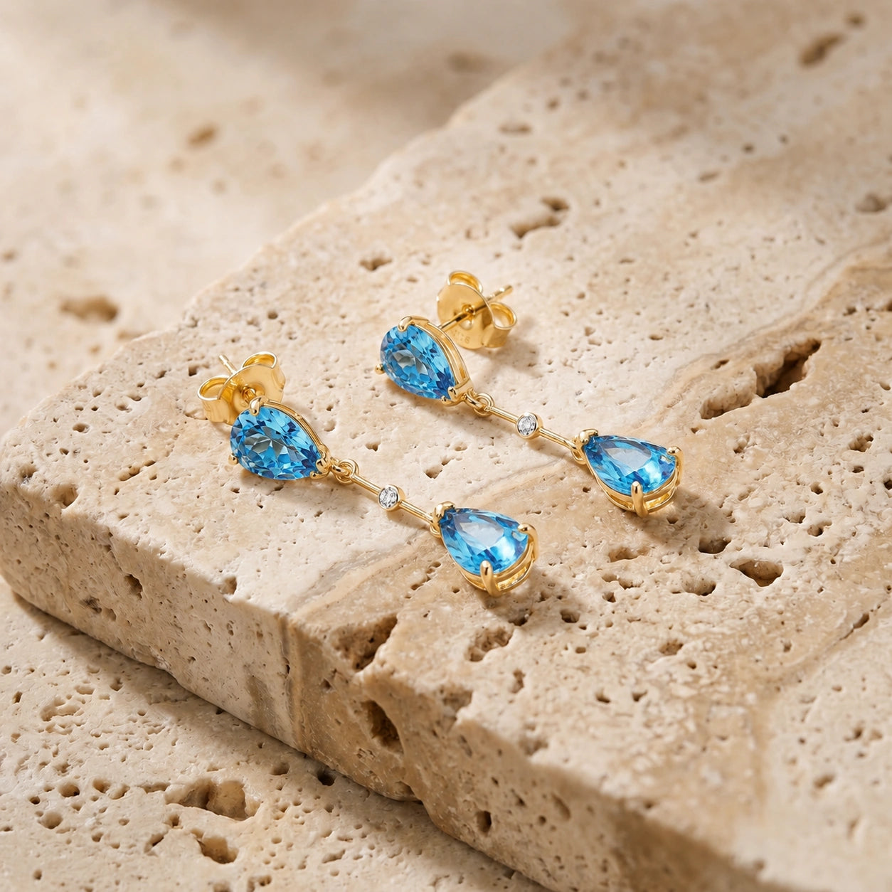 Yellow Gold Blue Topaz & Diamond — Mariagiovannina