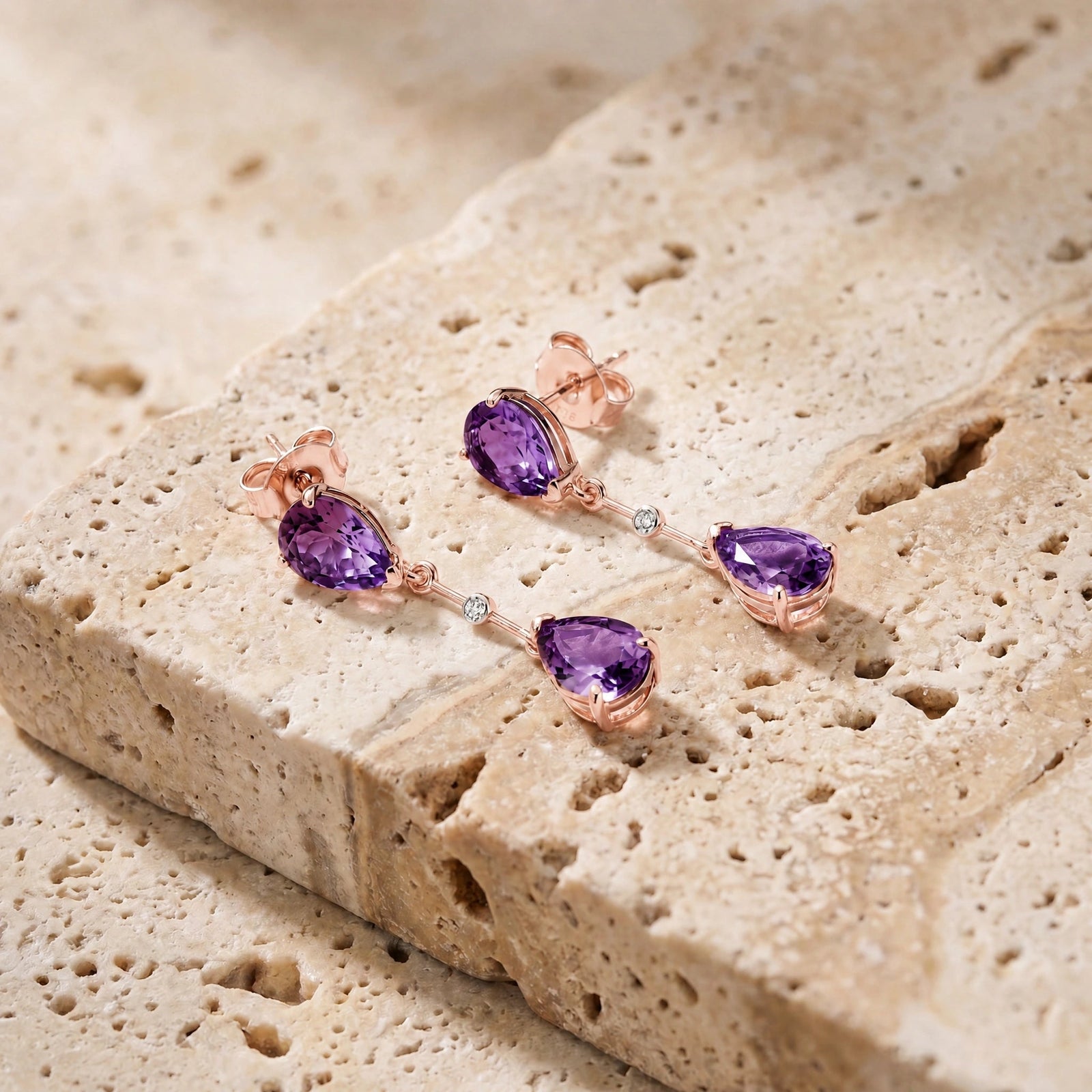 Rose Gold Heritage Earrings Amethyst 10K — Paola