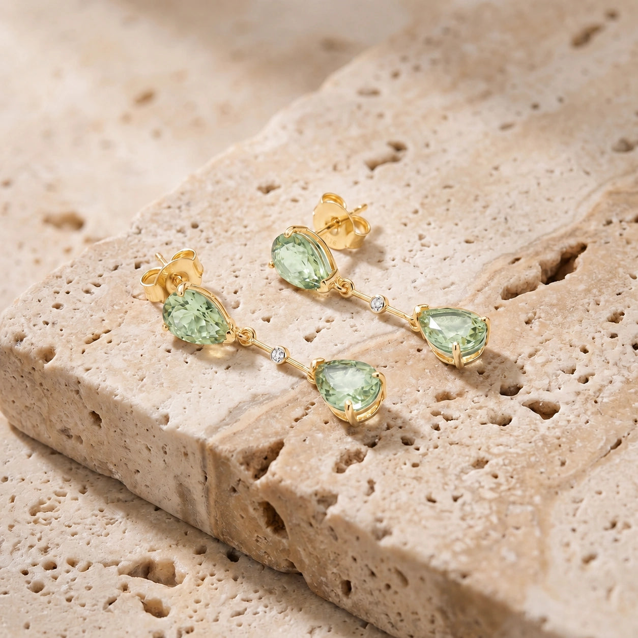 Yellow Gold Heritage Earrings Green Amethyst 10K — Paola