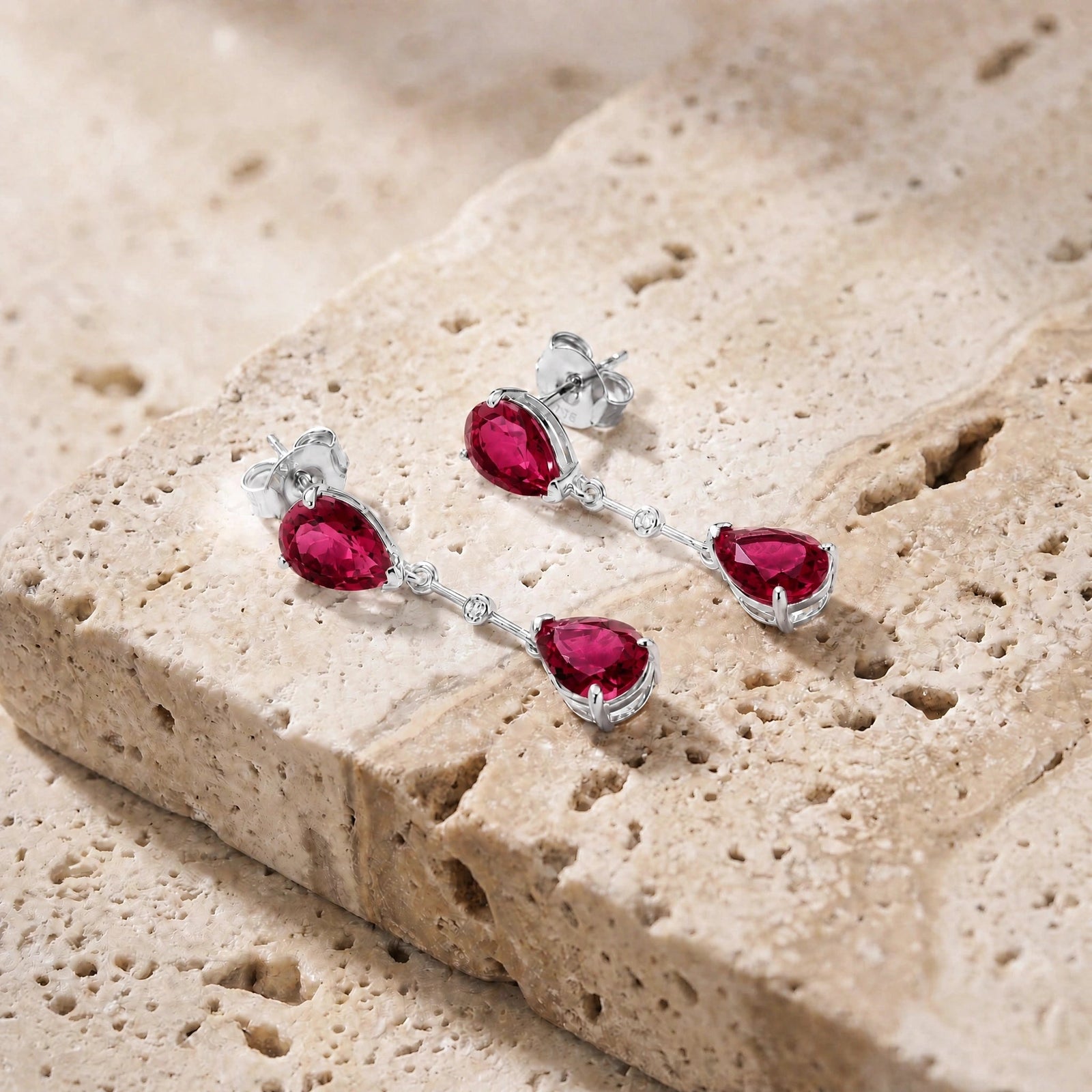White Gold Heritage Earrings Ruby 10K — Paola