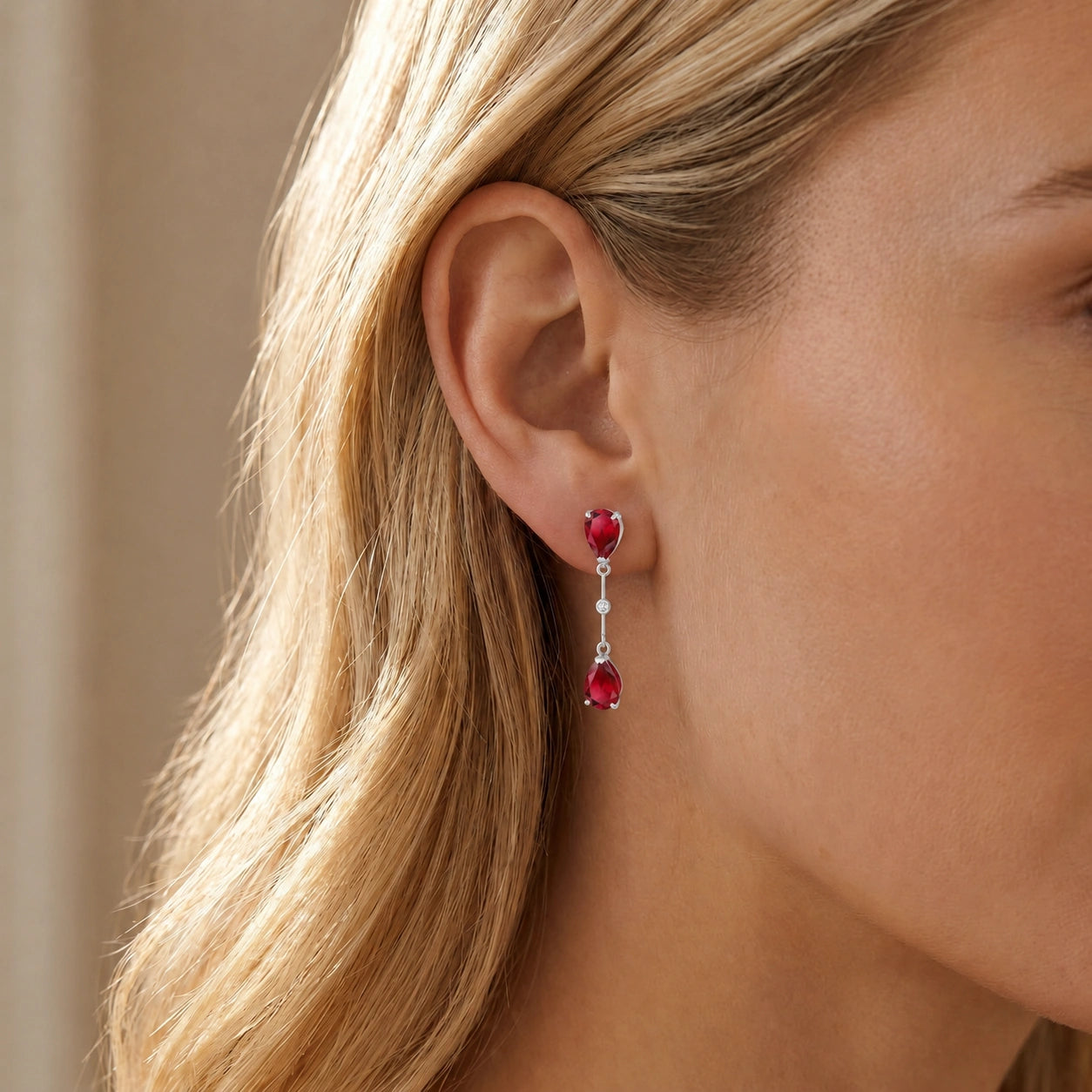 White Gold Heritage Earrings Ruby 10K — Paola