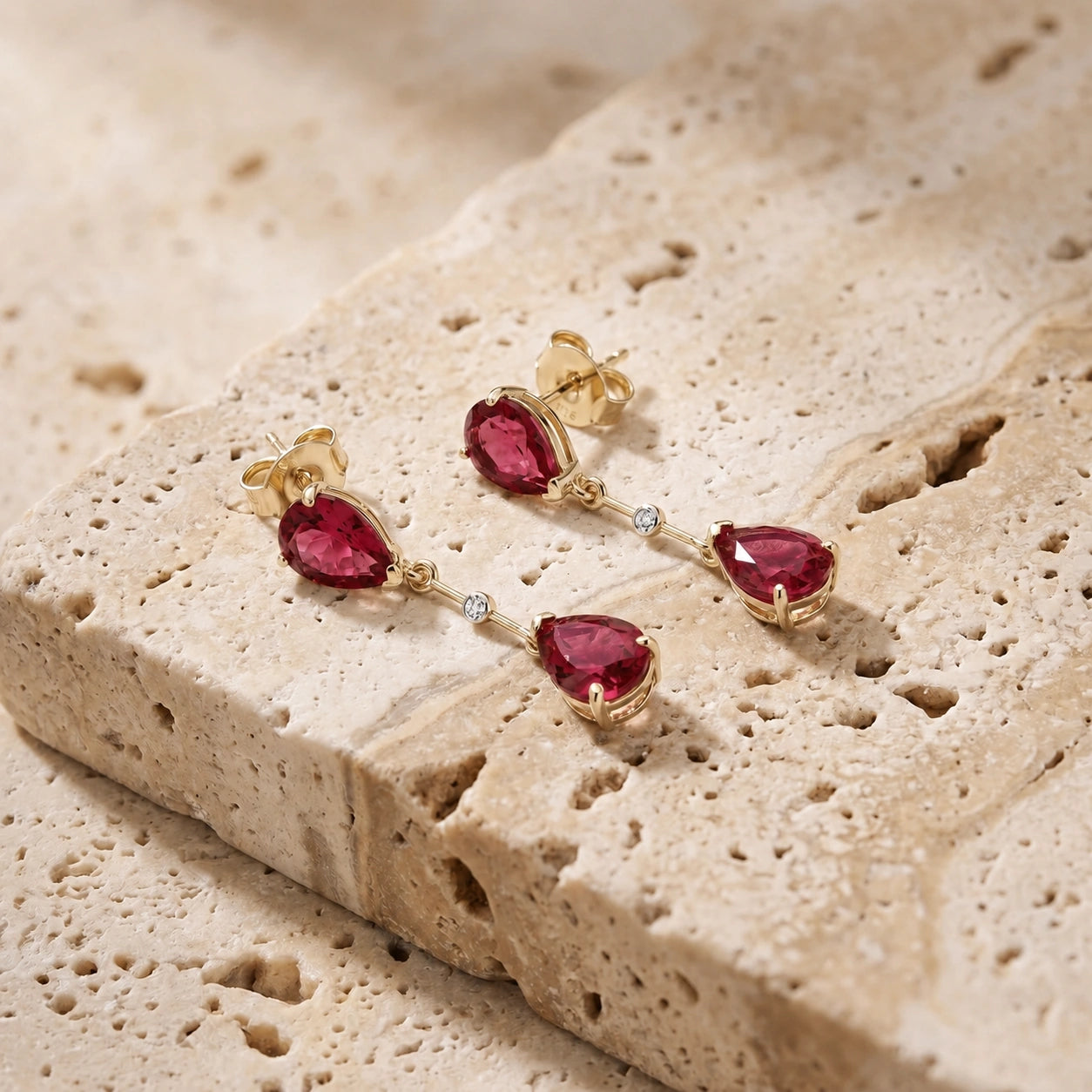 Yellow Gold Heritage Earrings Ruby 10K — Paola
