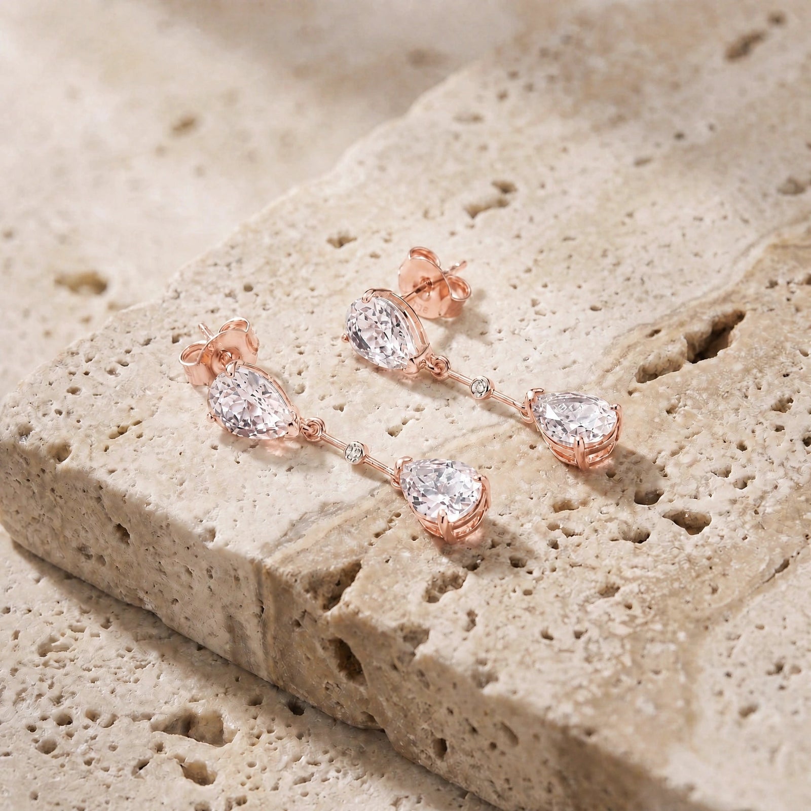 Rose Gold Heritage Earrings White Topaz 10K — Paola