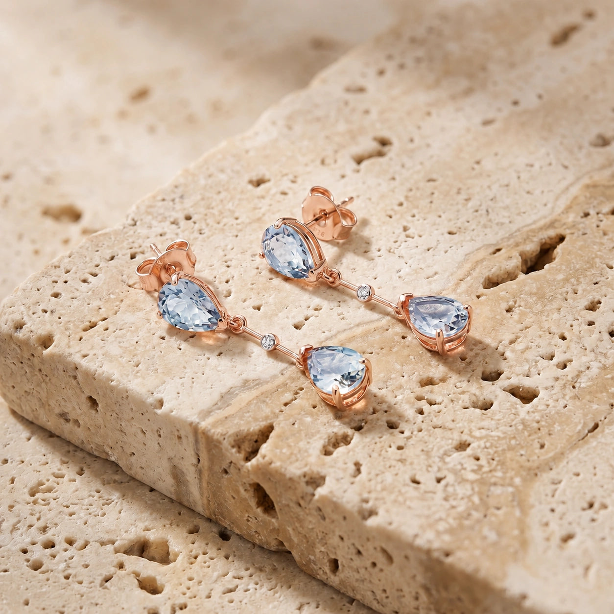 Rose Gold Heritage Earrings Aquamarine 10K — Paola