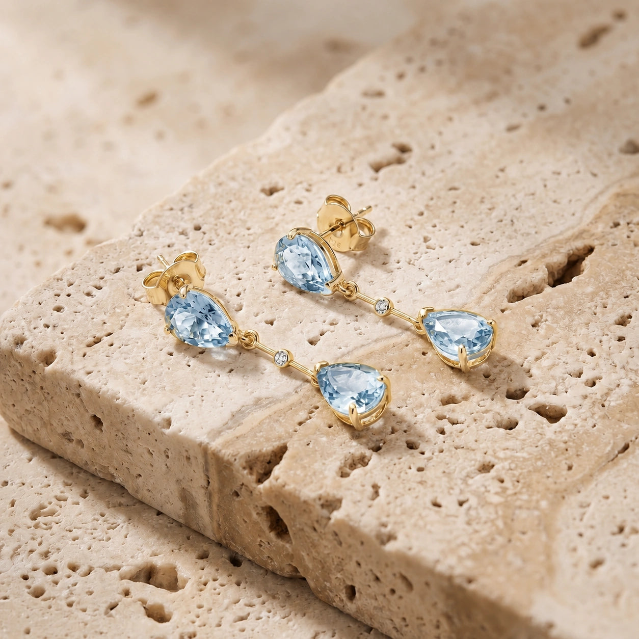 Yellow Gold Heritage Earrings Aquamarine 10K — Paola
