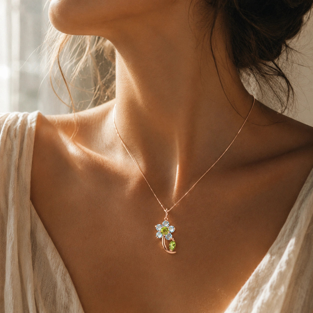 Rose Gold Peridot & Aquamarine — Andromeda