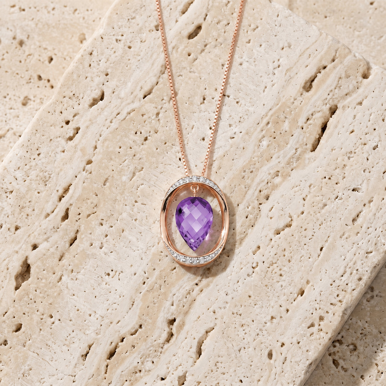 Rose Gold Pendant Necklace Amethyst 10K — Tecla
