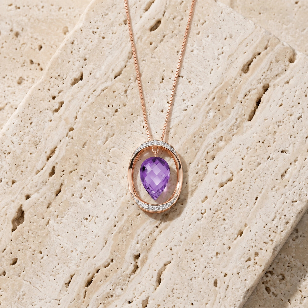 Rose Gold Pendant Necklace Amethyst 10K — Tecla