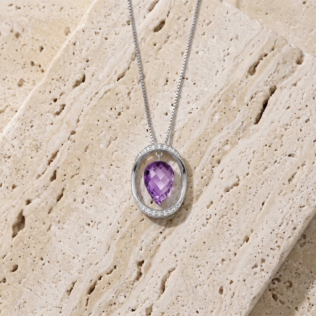 White Gold Pendant Necklace Amethyst 10K — Tecla