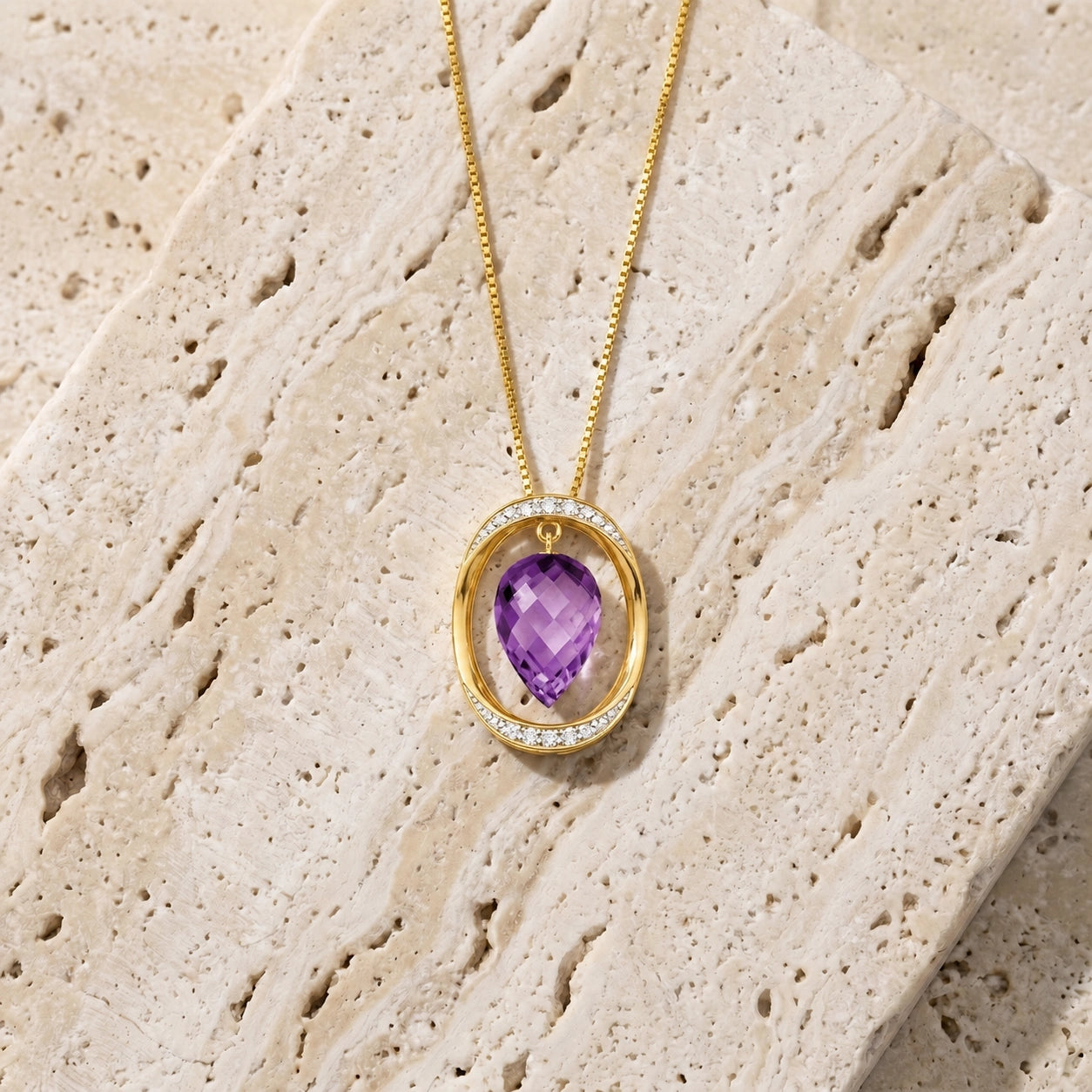 Yellow Gold Pendant Necklace Amethyst 10K — Tecla