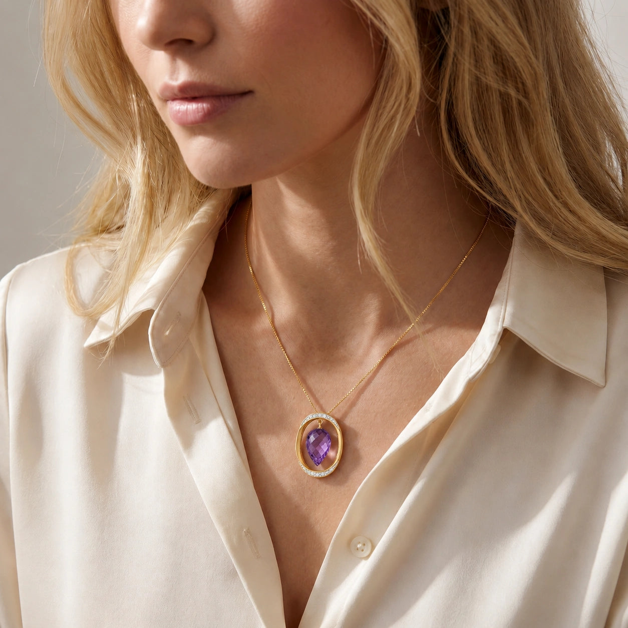 Yellow Gold Pendant Necklace Amethyst 10K — Tecla