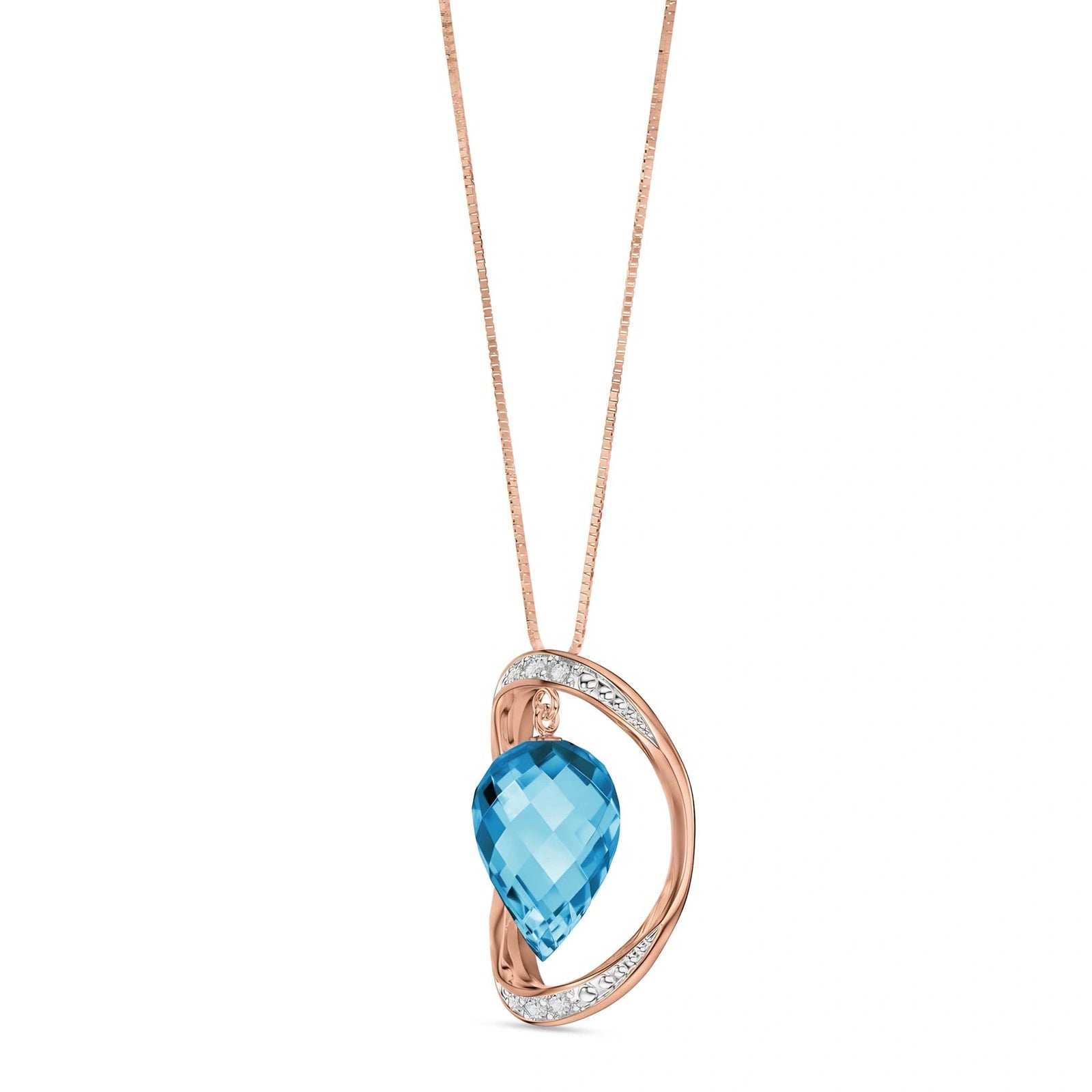 Rose Gold Pendant Necklace Blue Topaz 10K — Tecla