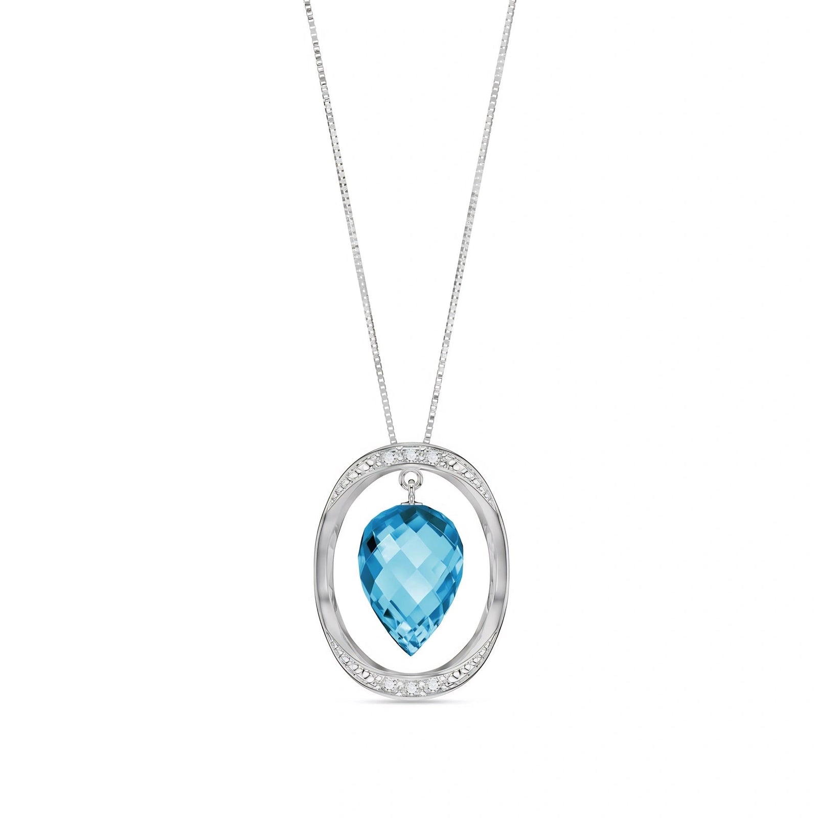 White Gold Pendant Necklace Blue Topaz 10K — Tecla