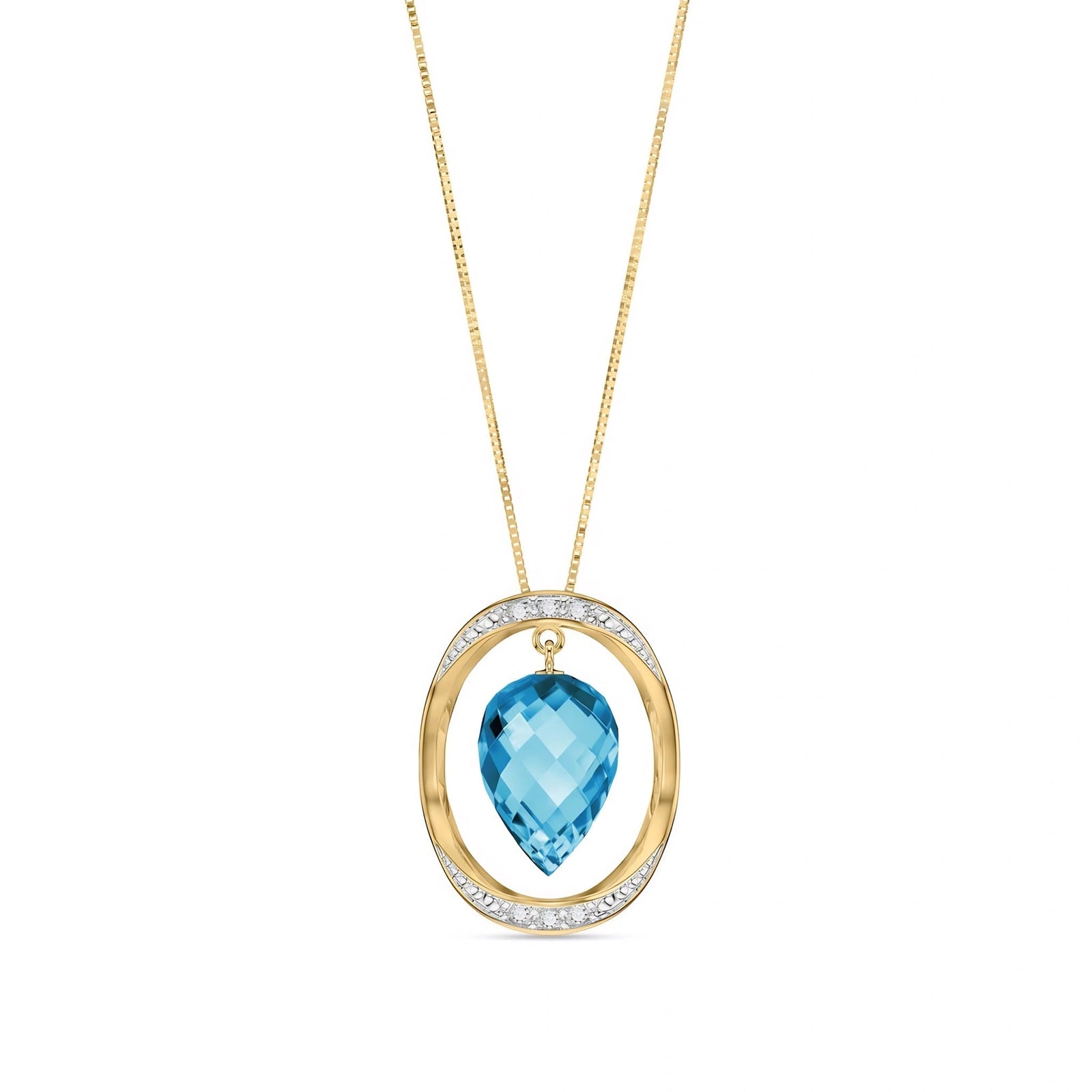 Yellow Gold Pendant Necklace Blue Topaz 10K — Tecla