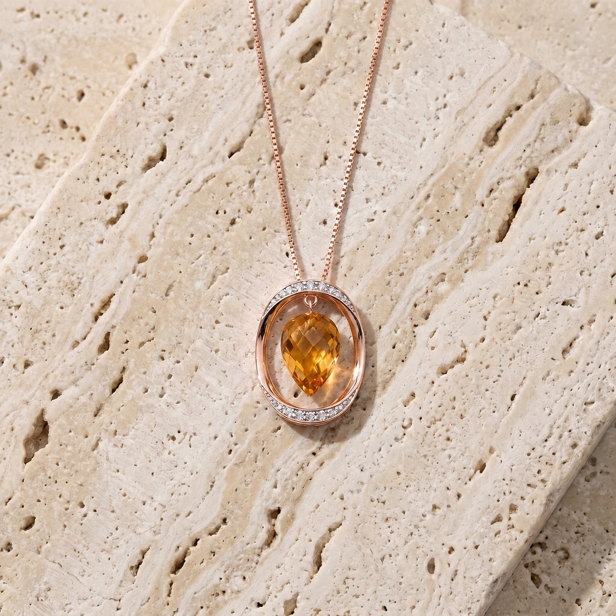 Rose Gold Pendant Necklace Citrine 10K — Tecla