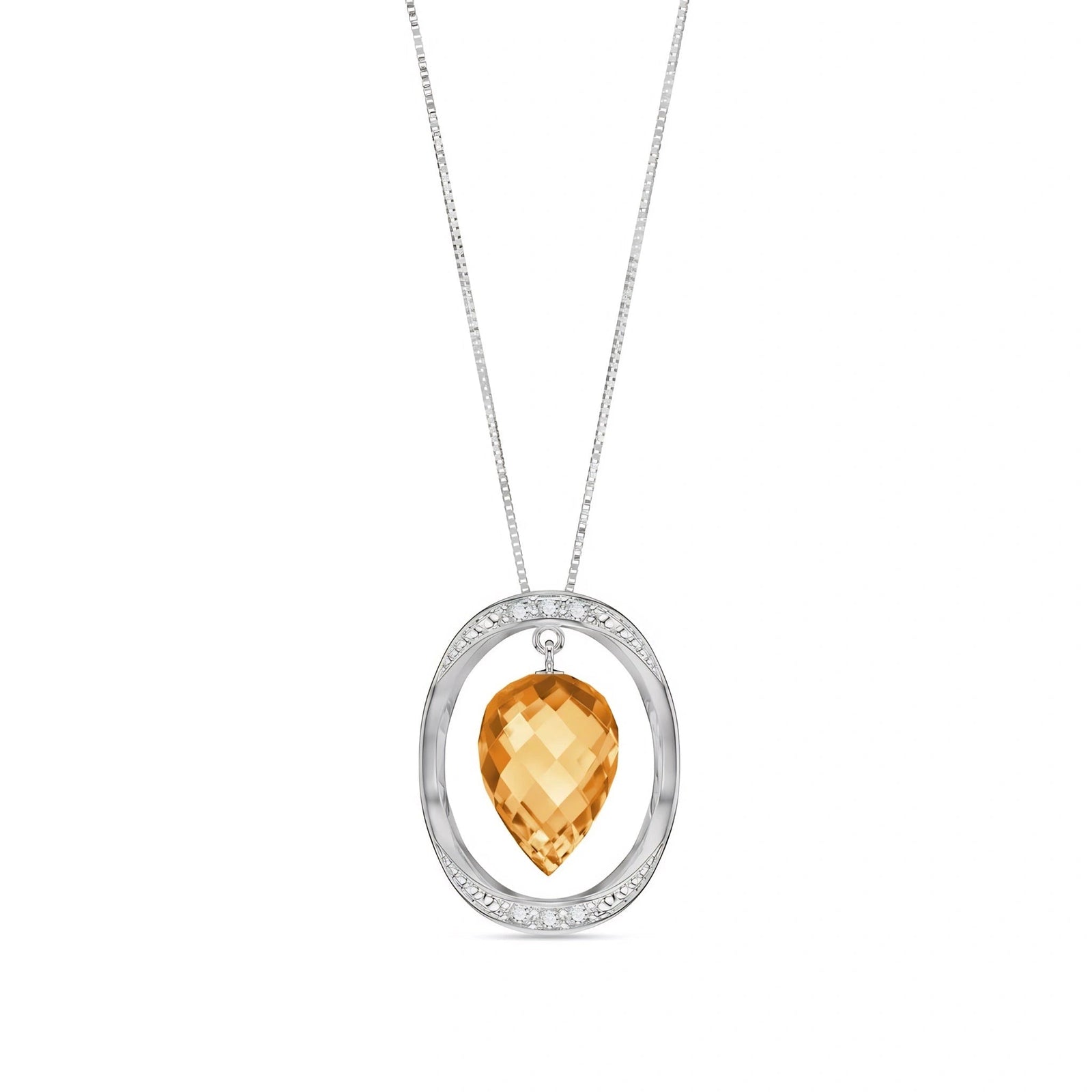 White Gold Pendant Necklace Citrine 10K — Tecla
