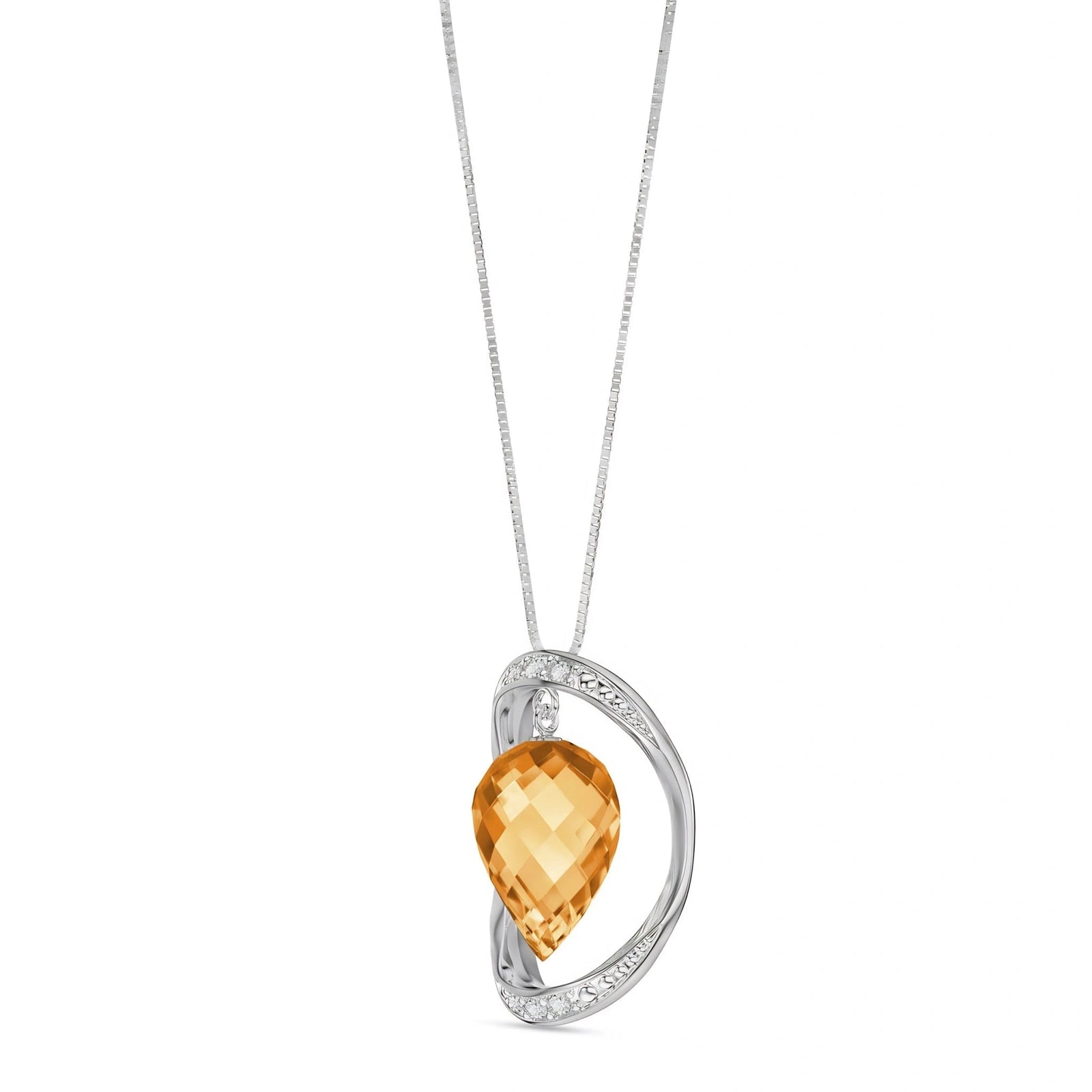 White Gold Pendant Necklace Citrine 10K — Tecla