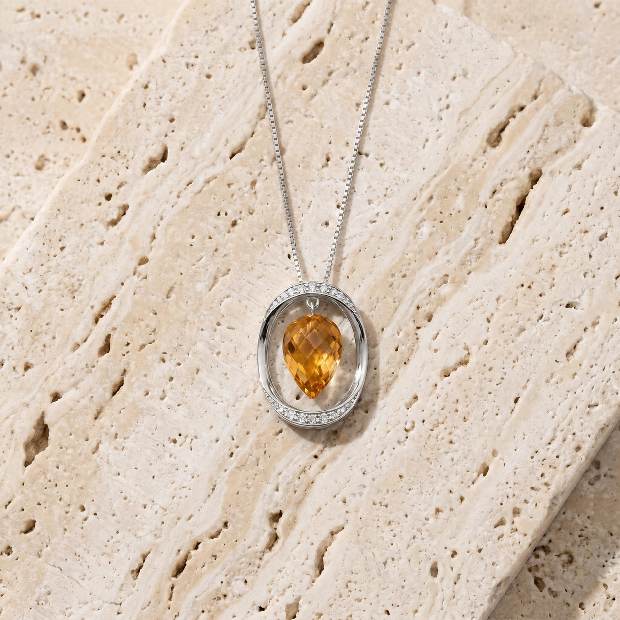 White Gold Pendant Necklace Citrine 10K — Tecla