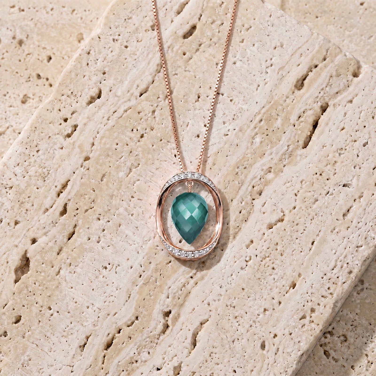 Rose Gold Pendant Necklace Green Sapphire 10K — Tecla
