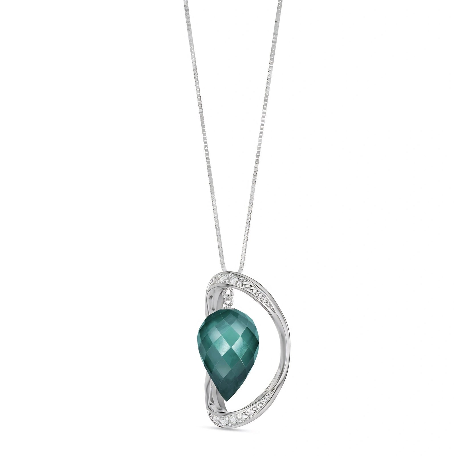 White Gold Pendant Necklace Green Sapphire 10K — Tecla