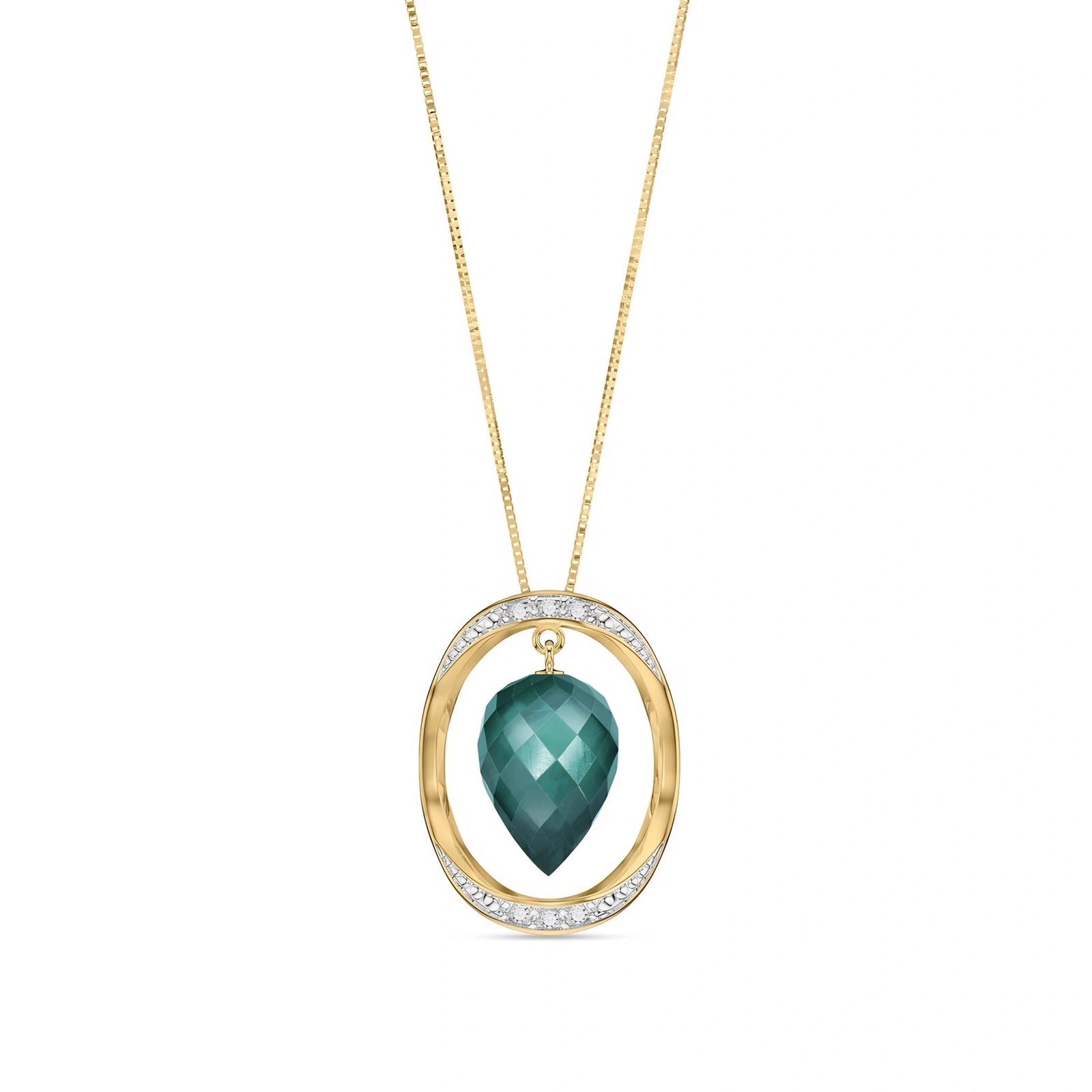 Yellow Gold Pendant Necklace Green Sapphire 10K — Tecla