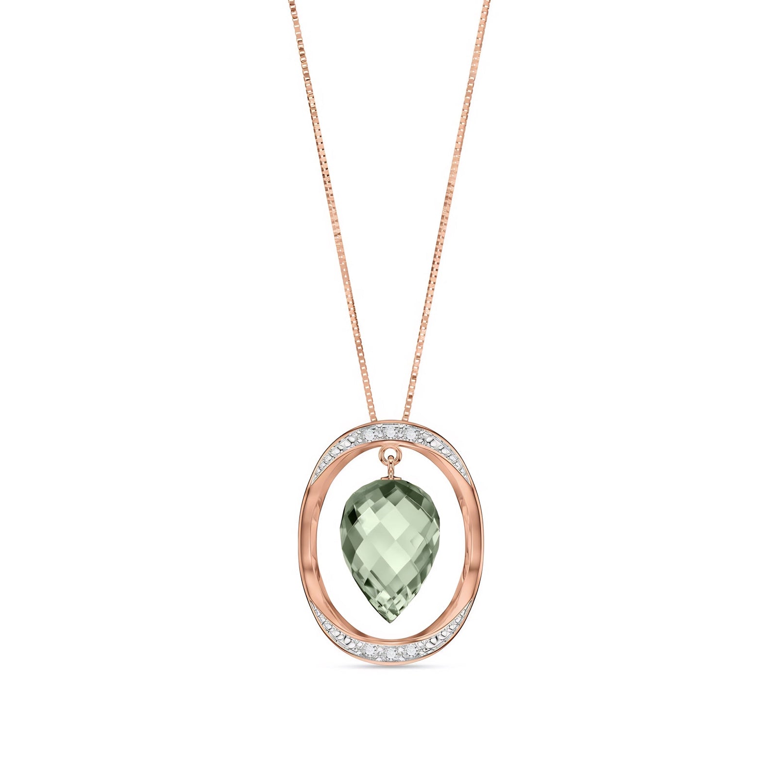 Rose Gold Pendant Necklace Green Amethyst 10K — Tecla