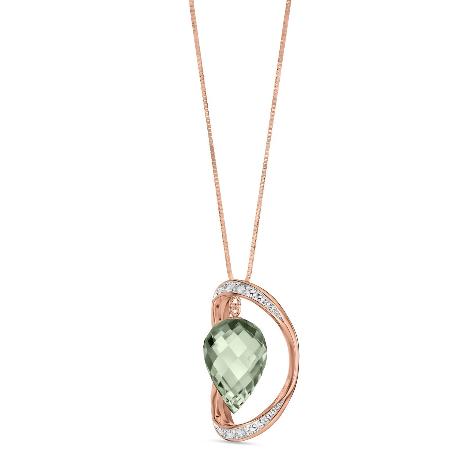 Rose Gold Pendant Necklace Green Amethyst 10K — Tecla