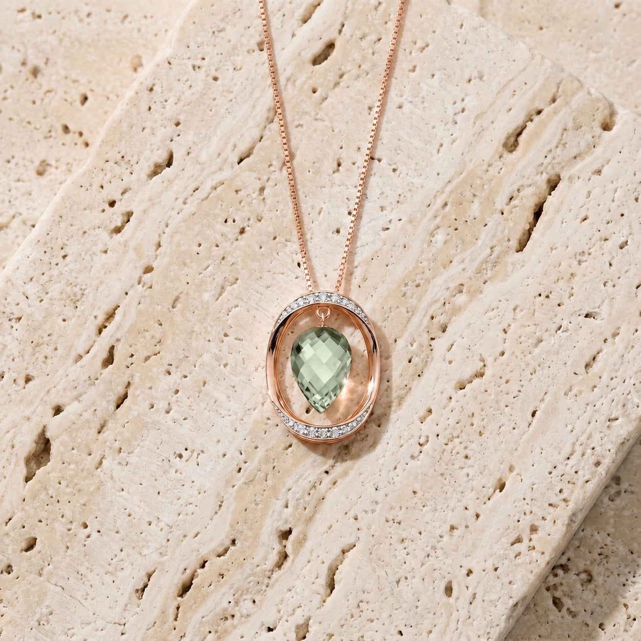 Rose Gold Pendant Necklace Green Amethyst 10K — Tecla