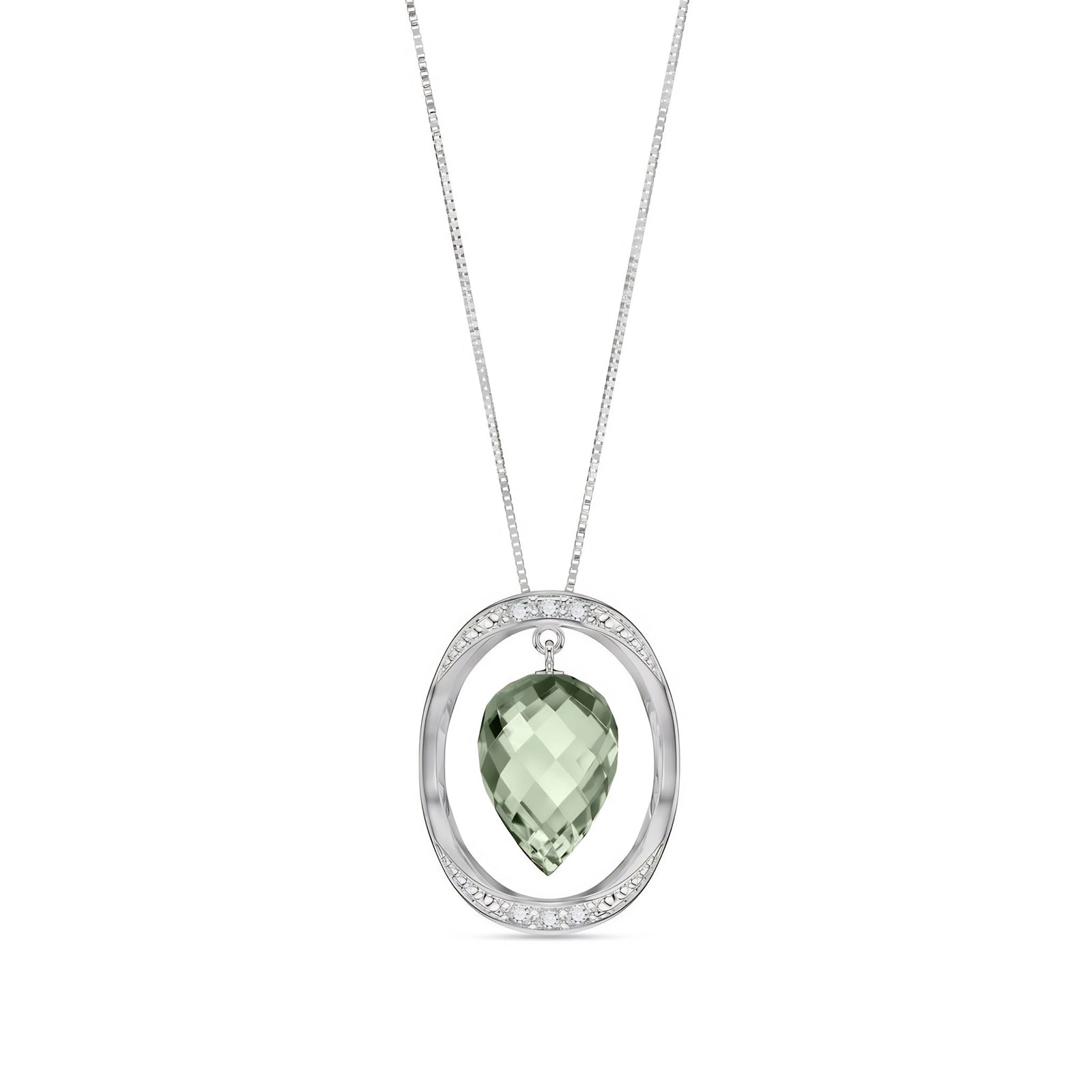 White Gold Pendant Necklace Green Amethyst 10K — Tecla