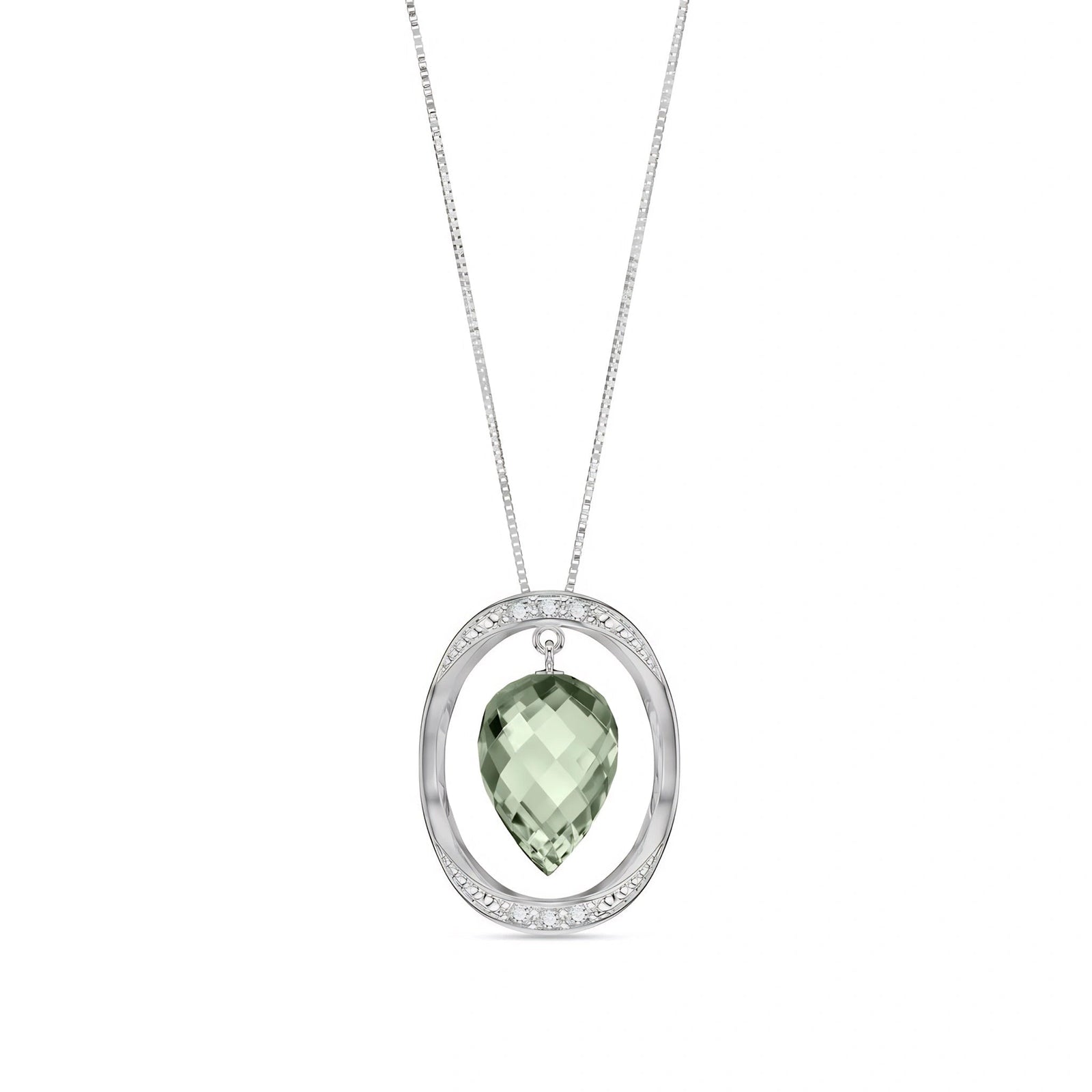White Gold Pendant Necklace Green Amethyst 10K — Tecla