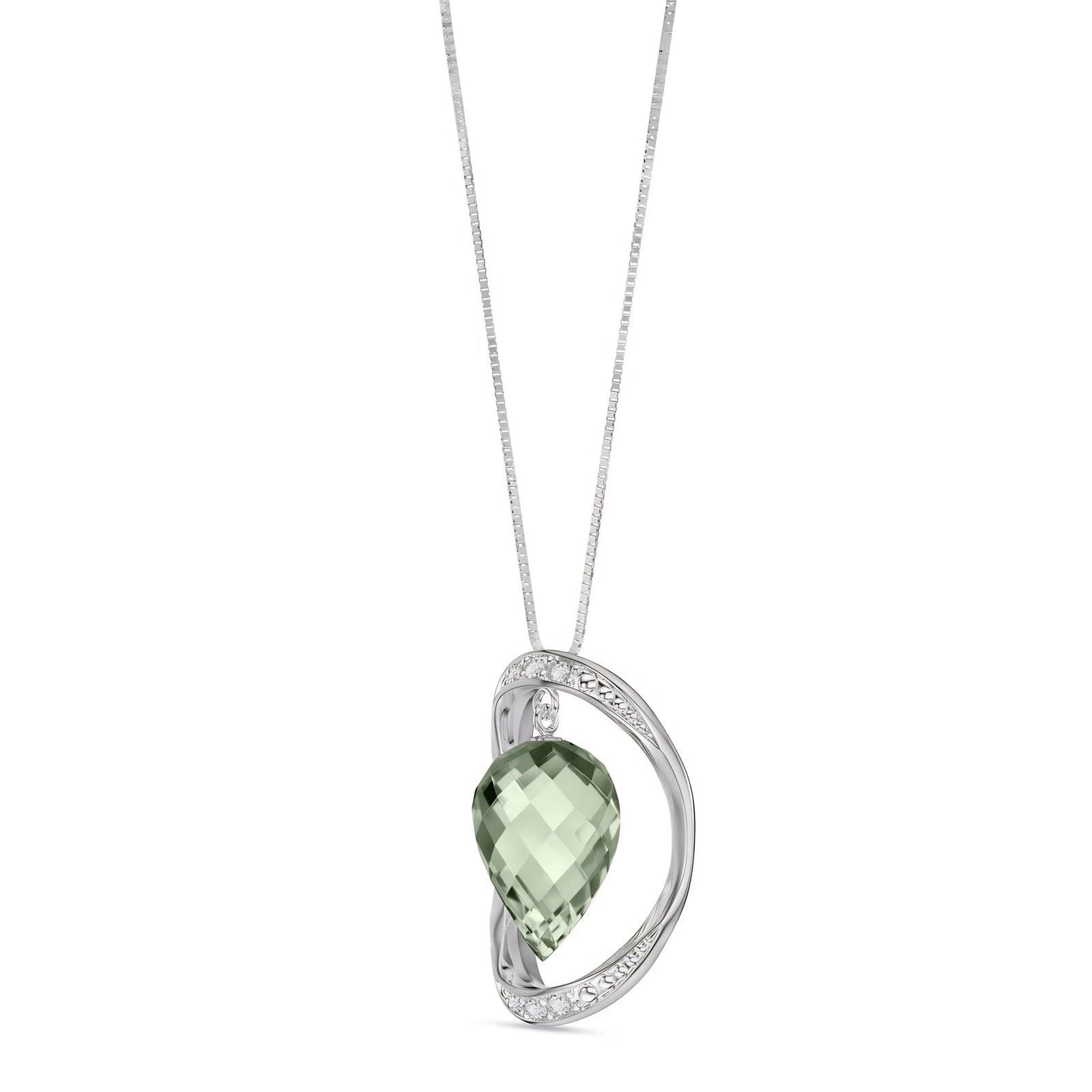 White Gold Pendant Necklace Green Amethyst 10K — Tecla