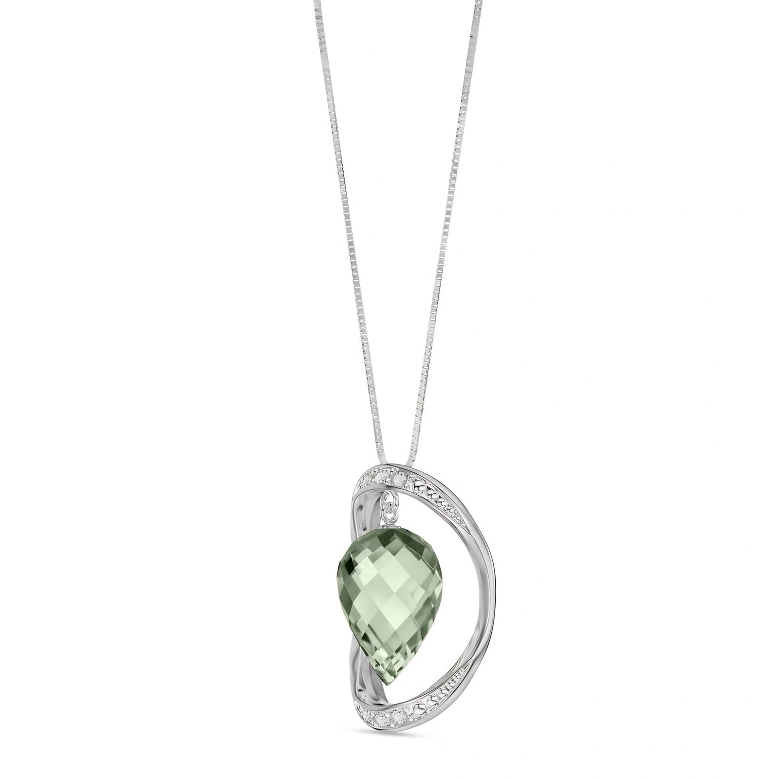 White Gold Pendant Necklace Green Amethyst 10K — Tecla