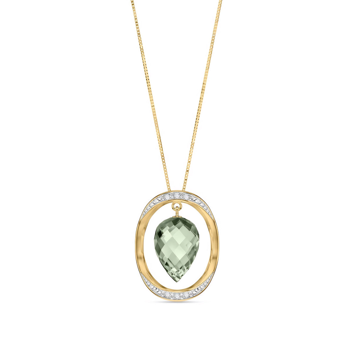 Yellow Gold Pendant Necklace Green Amethyst 10K — Tecla