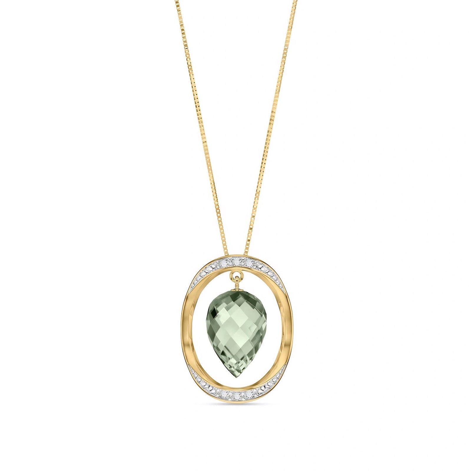 Yellow Gold Pendant Necklace Green Amethyst 10K — Tecla