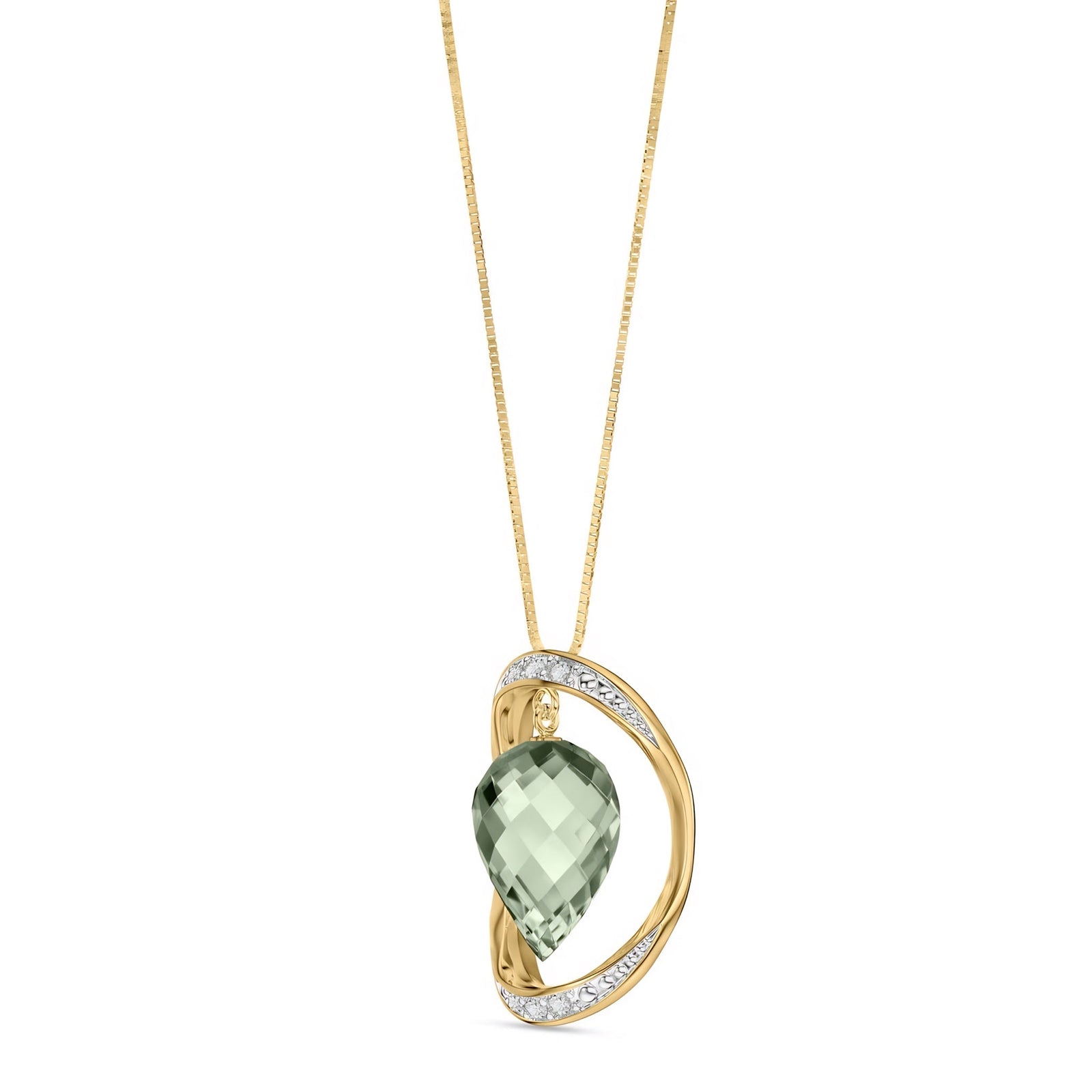 Yellow Gold Pendant Necklace Green Amethyst 10K — Tecla