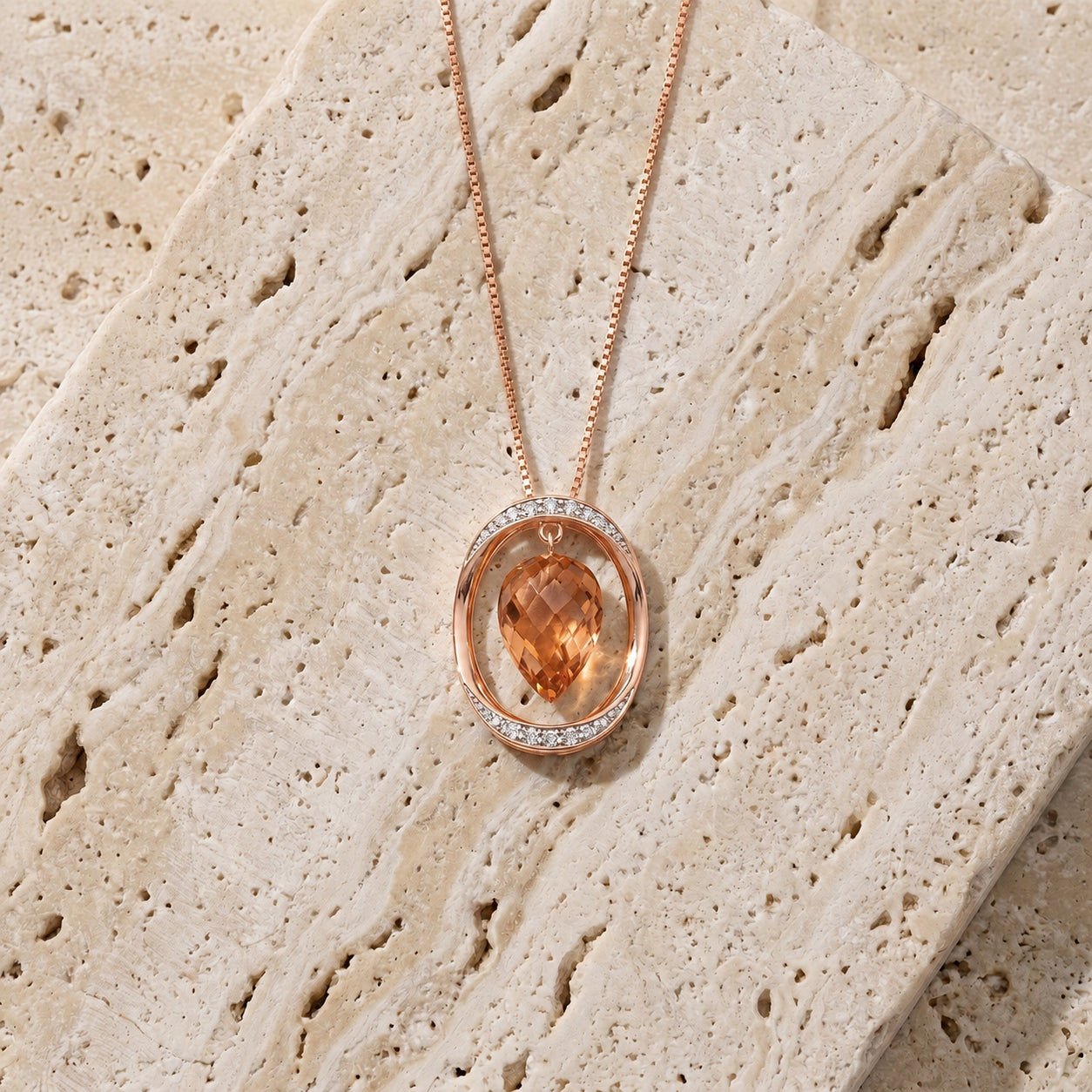 Rose Gold Pendant Necklace Lemon Quartz 10K — Tecla