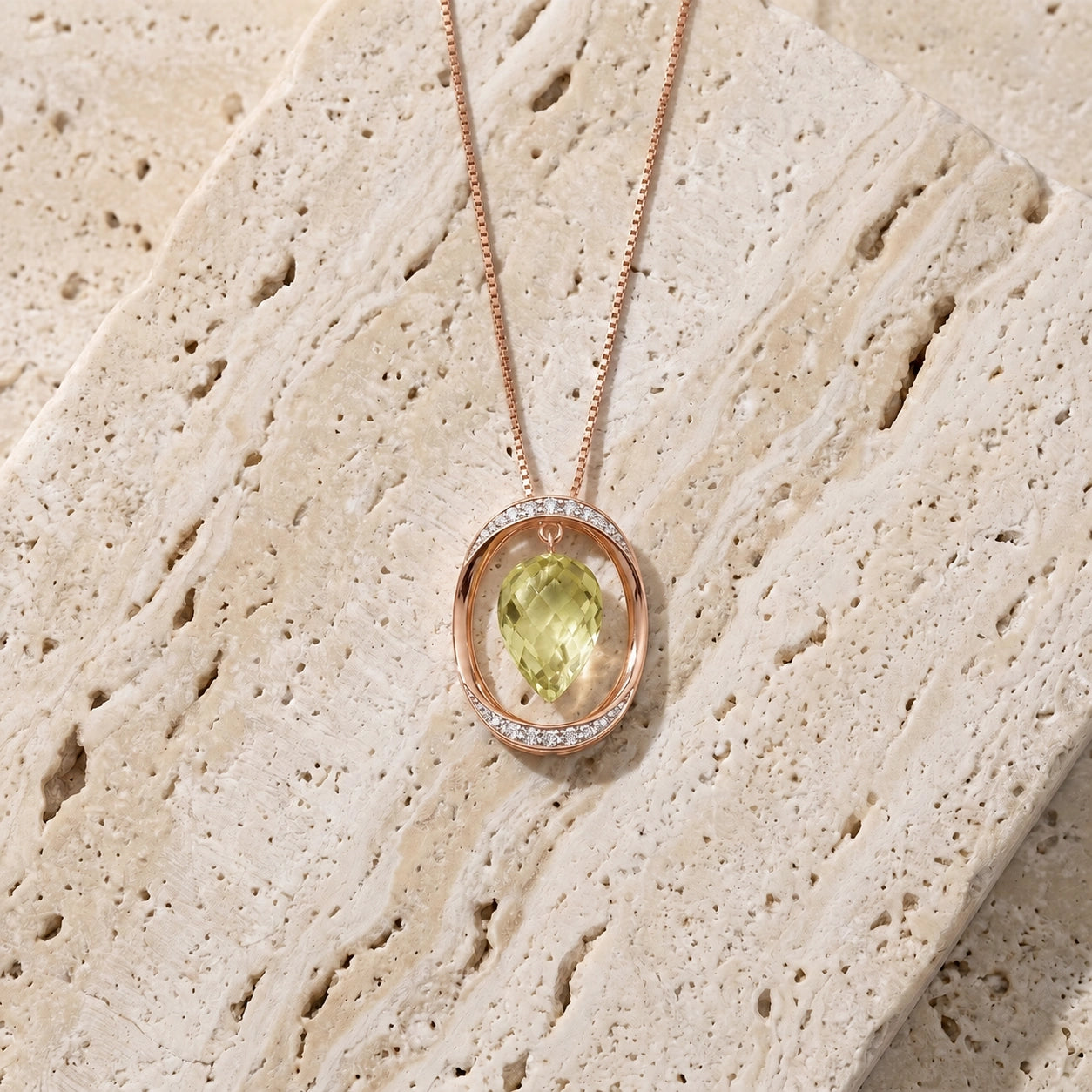 Rose Gold Pendant Necklace Lemon Quartz 10K — Tecla