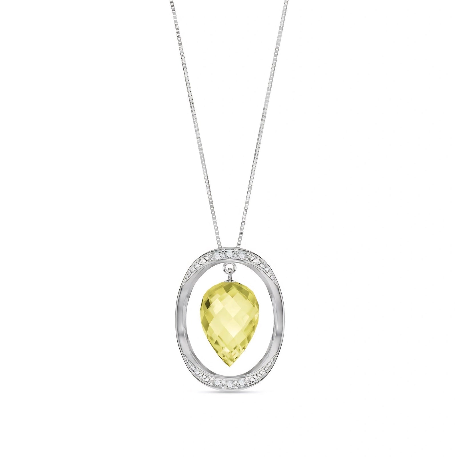 White Gold Pendant Necklace Lemon Quartz 10K — Tecla