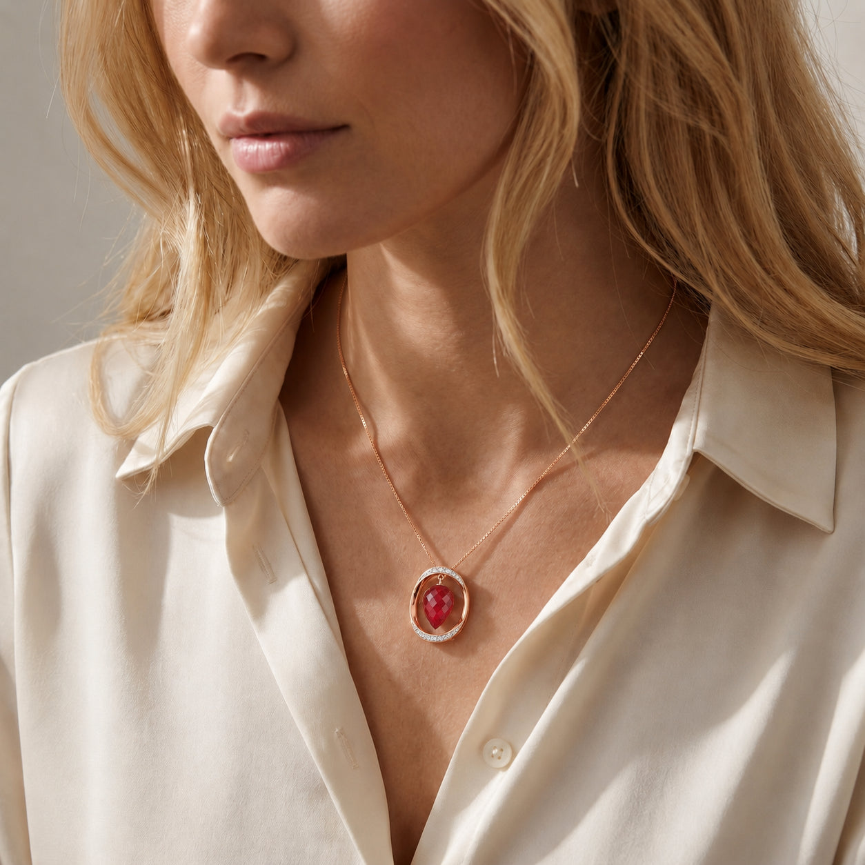 Rose Gold Pendant Necklace Sapphire 10K — Tecla