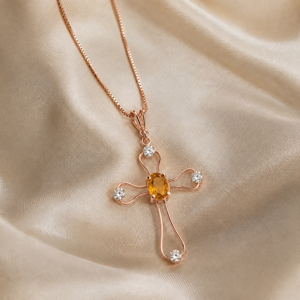 Rose Gold Rose Pendant Necklace Citrine 10K — Pia